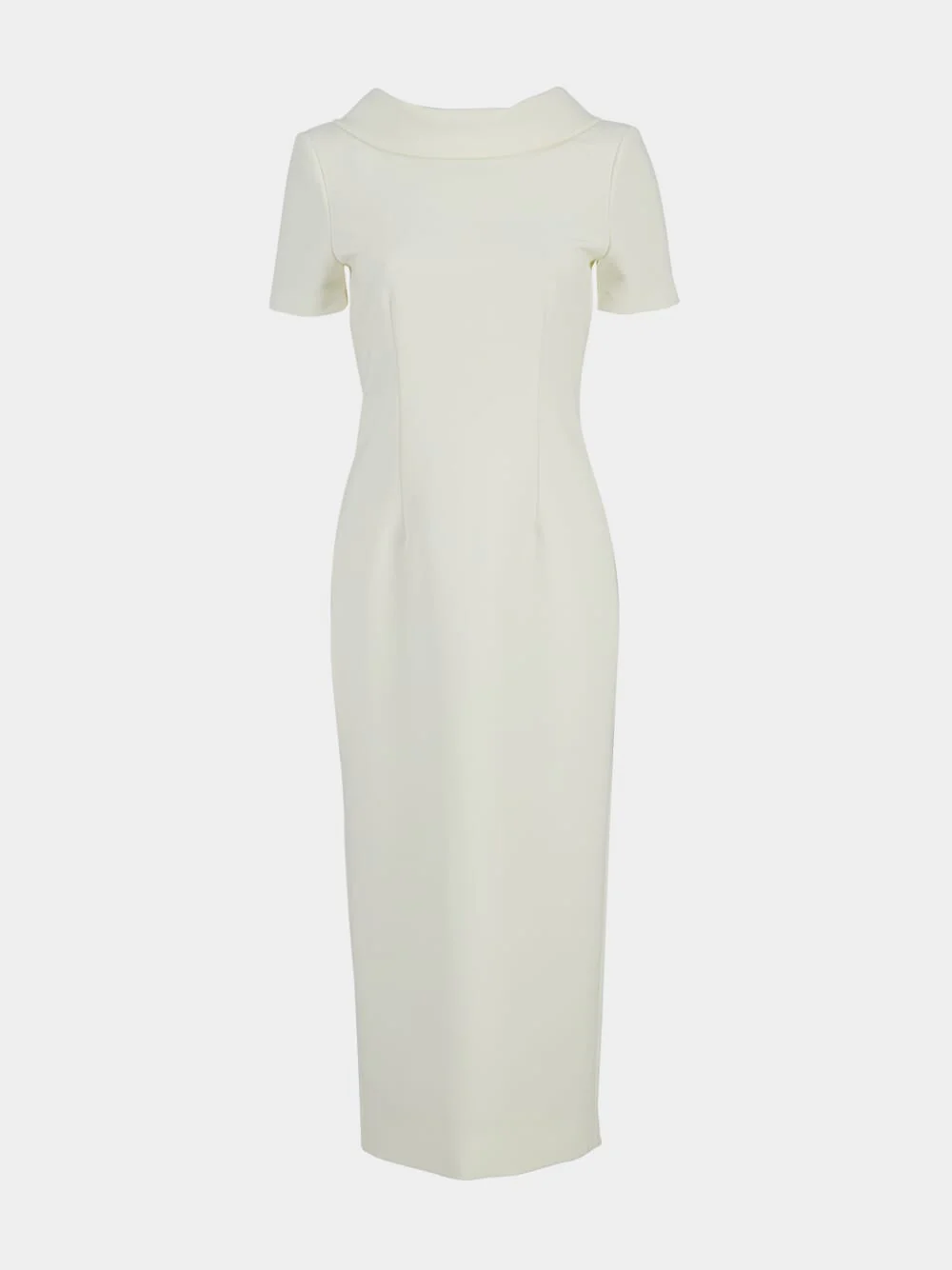 Cream Collared Crepe Column Midi Dress