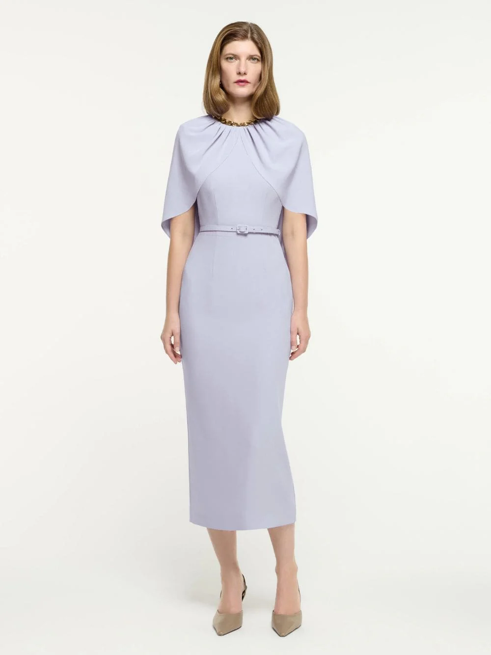 Lavender Satin Crepe Cape Midi Dress - Image 2
