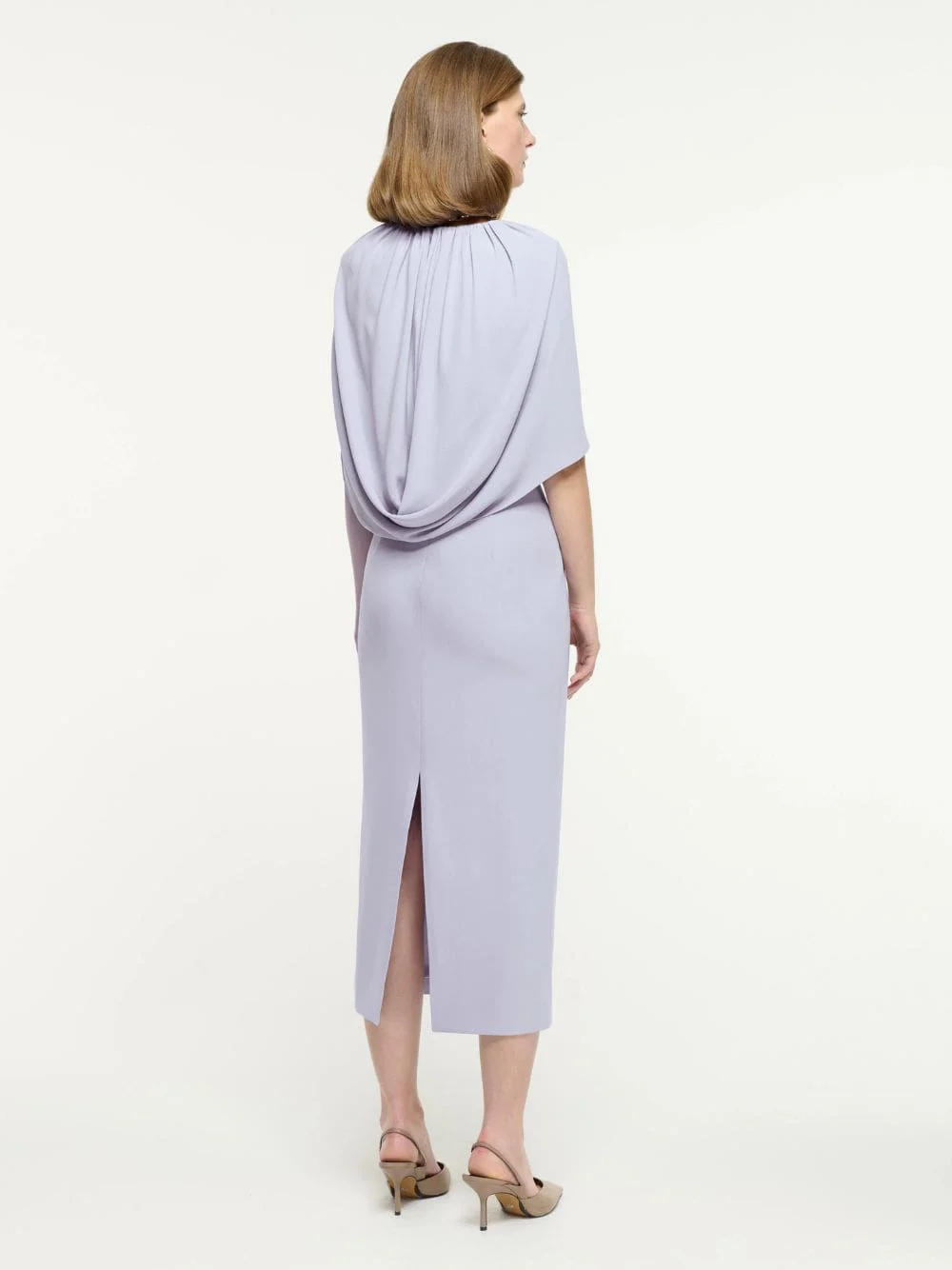 Lavender Satin Crepe Cape Midi Dress - Image 4