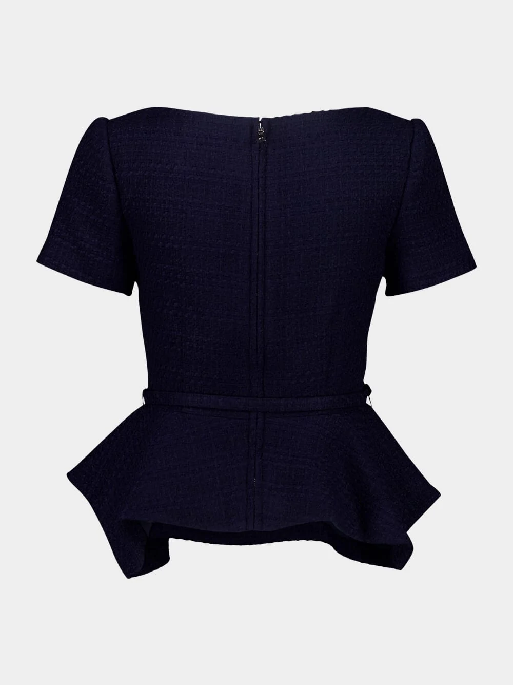 Navy Bouclé Asymmetrical Twist Peplum Top - Image 3