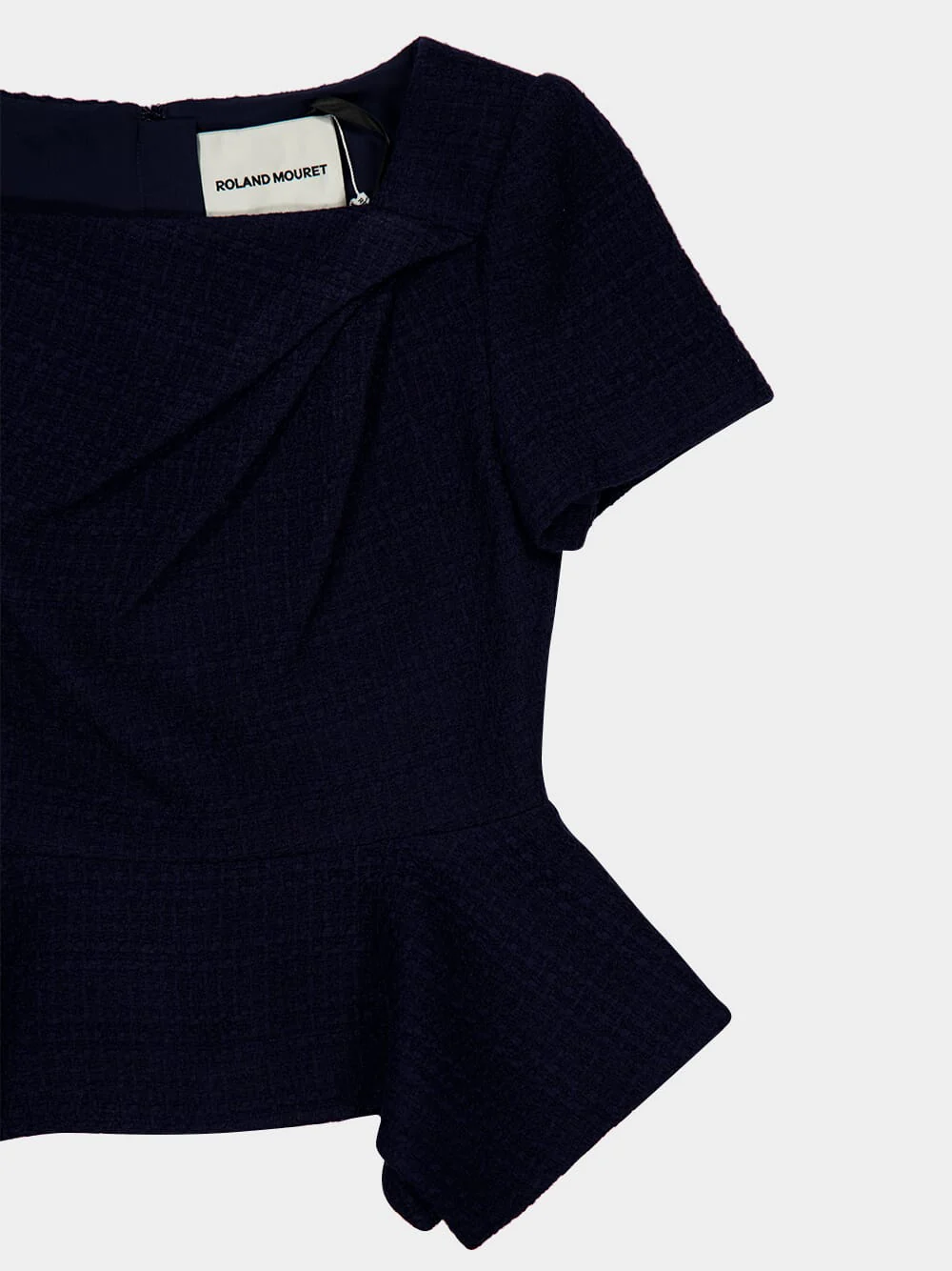 Navy Bouclé Asymmetrical Twist Peplum Top - Image 4