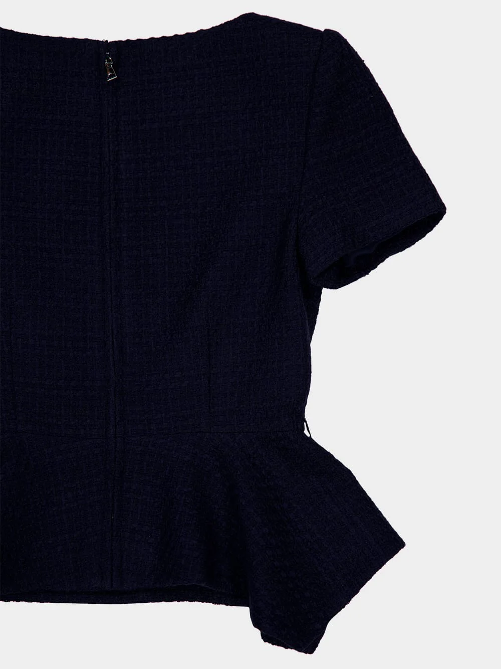 Navy Bouclé Asymmetrical Twist Peplum Top - Image 5