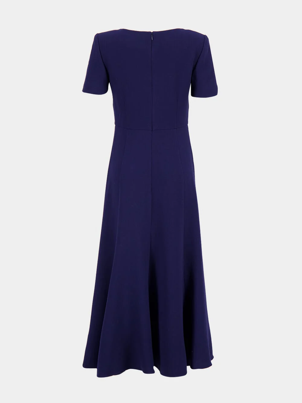 Navy Short Sleeve Wool Crepe Midi Dress - Image 4