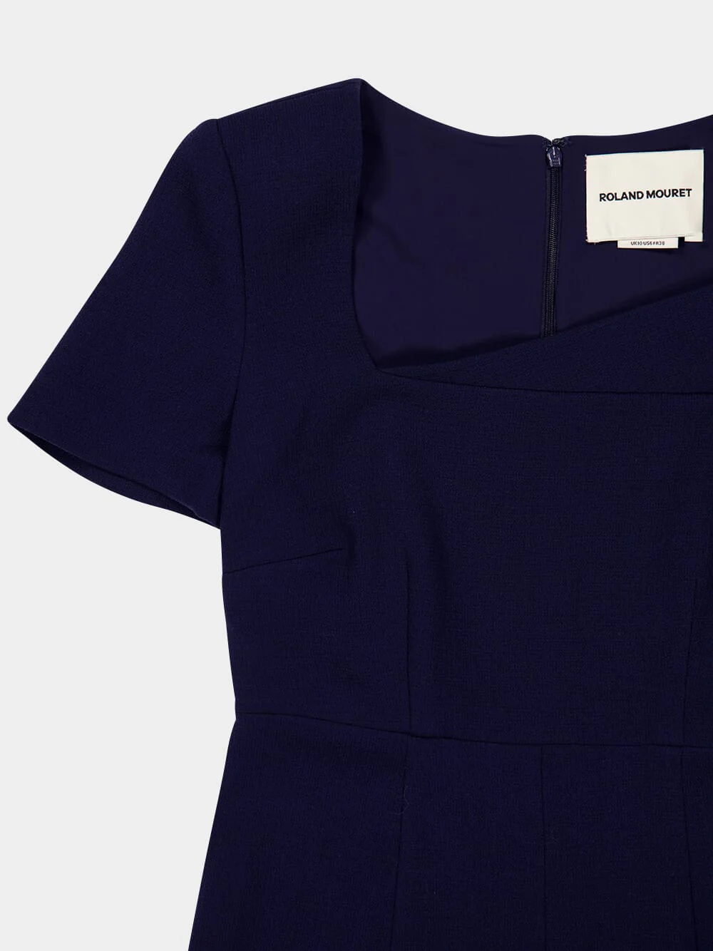 Navy Short Sleeve Wool Crepe Midi Dress - Image 5