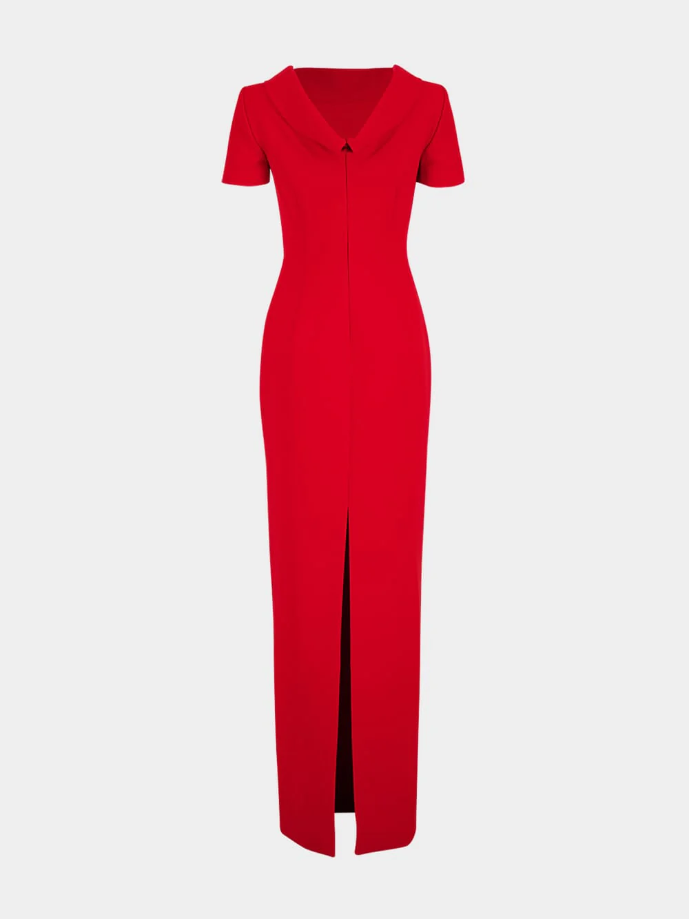 Red Collared Crepe Column Gown - Image 3