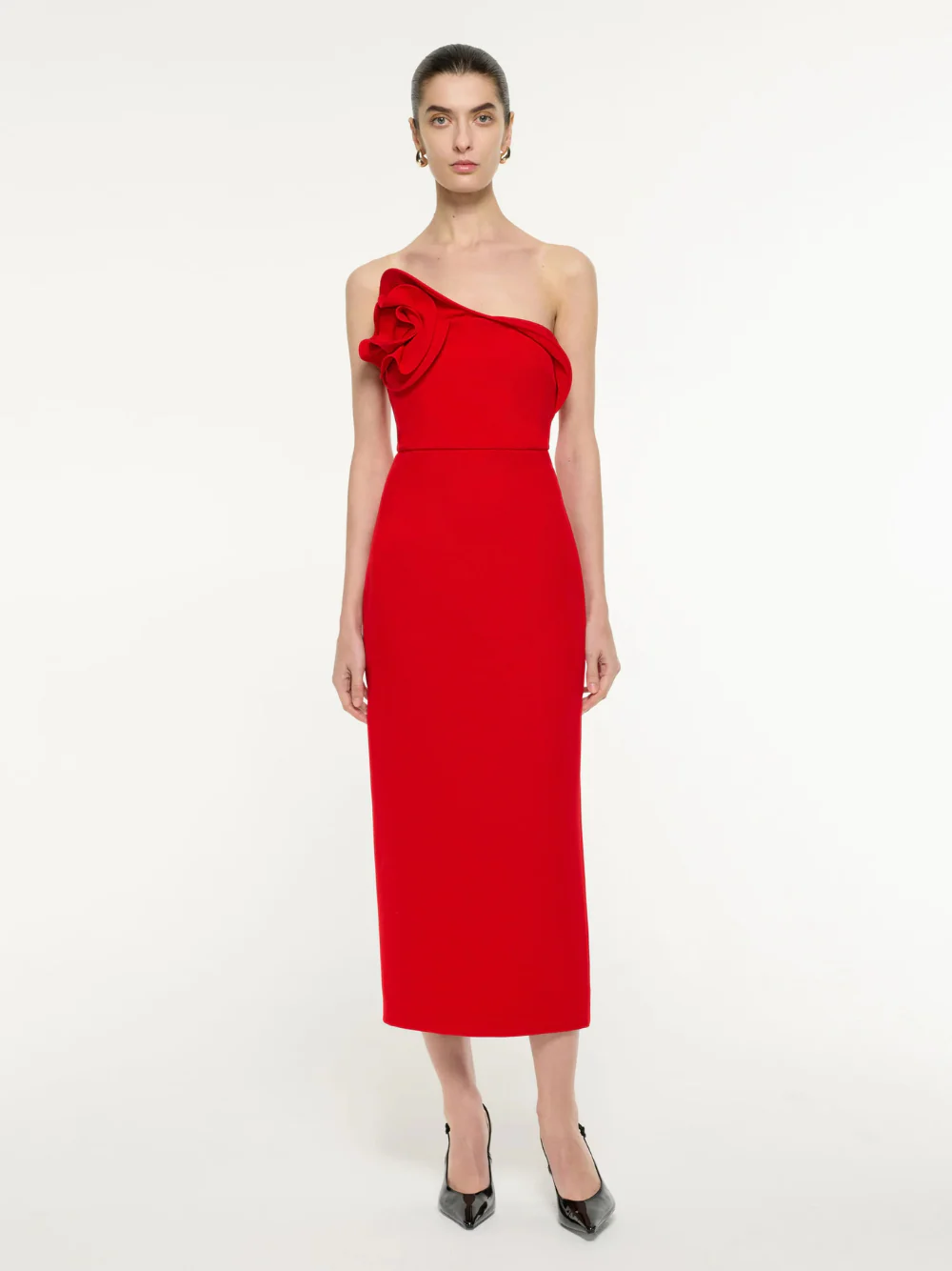 Strapless Flower Drape Crepe Midi Dress - Image 2