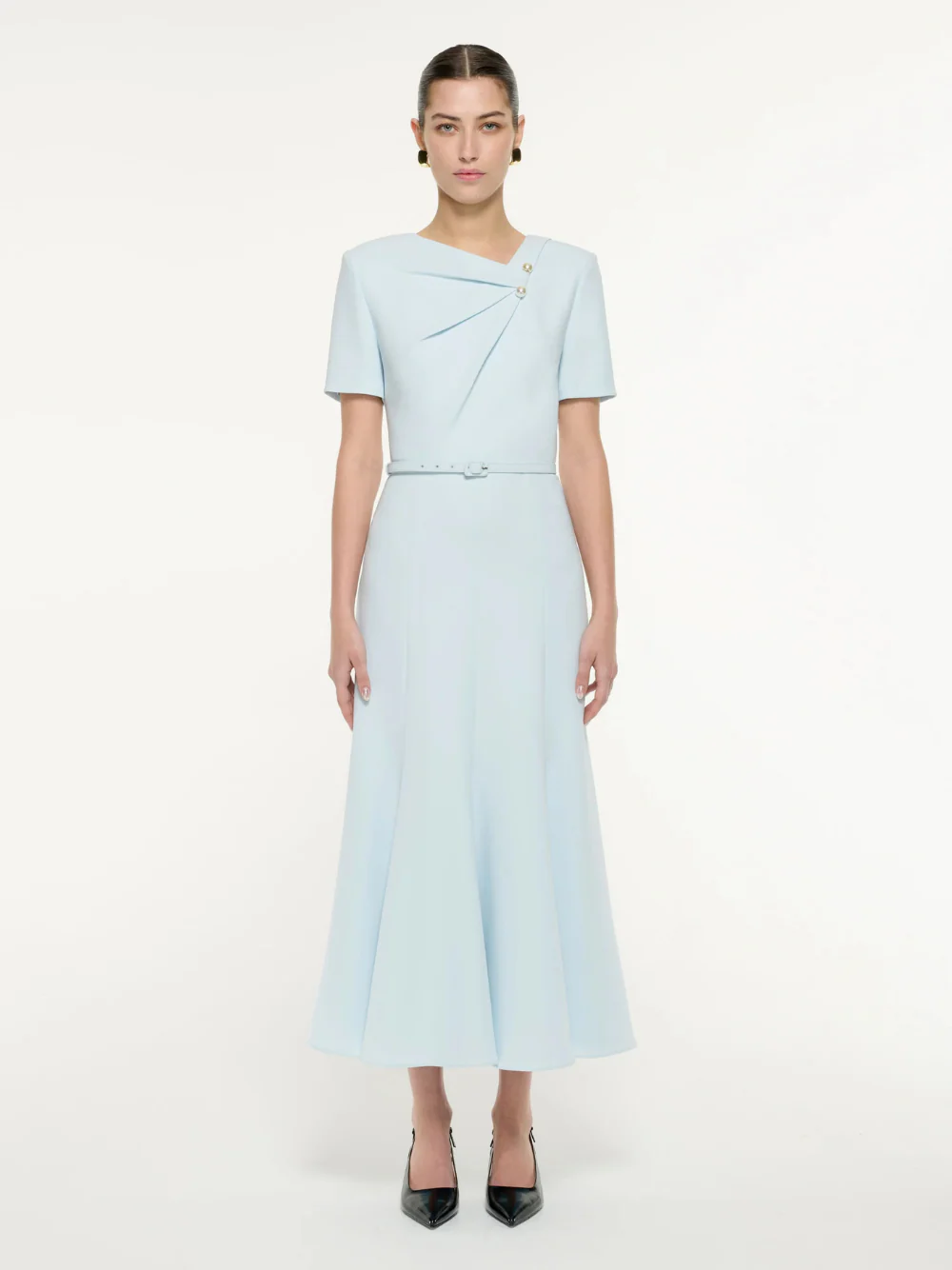 Tri-Fold Belted Midi Dress