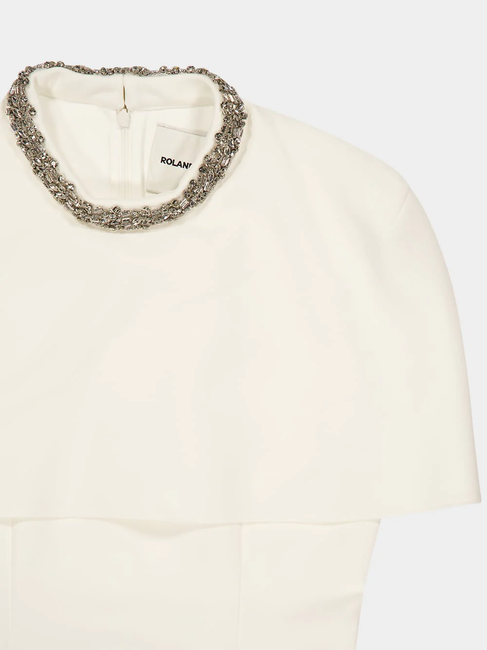 White Cape Embellished Crepe Midi Dress - Image 5