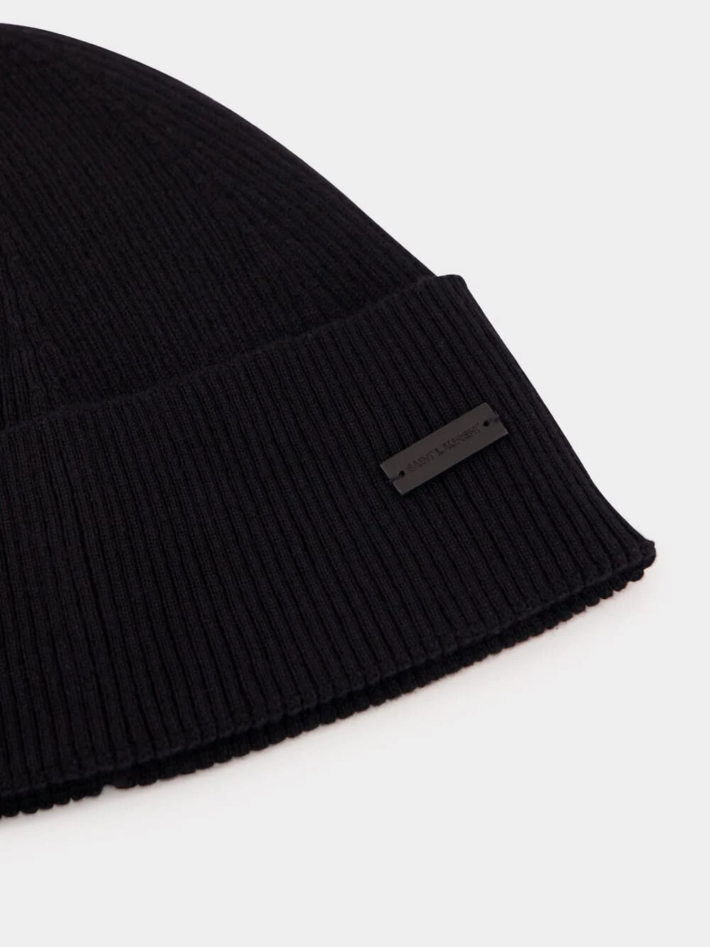 Black Cashmere Rib-Knit Beanie - Image 3