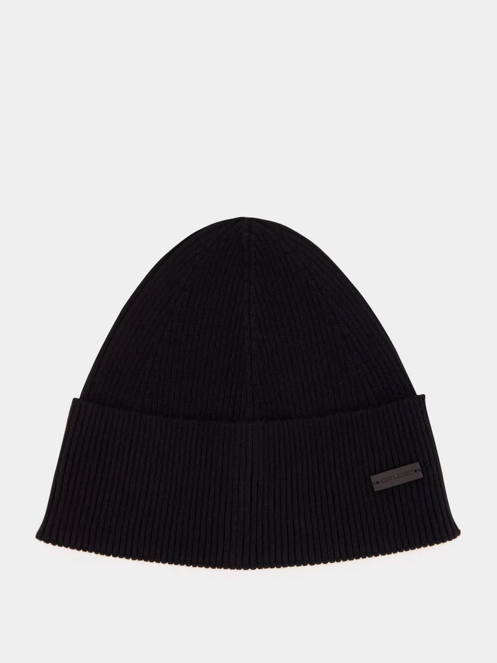 Black Cashmere Rib-Knit Beanie - Image 4