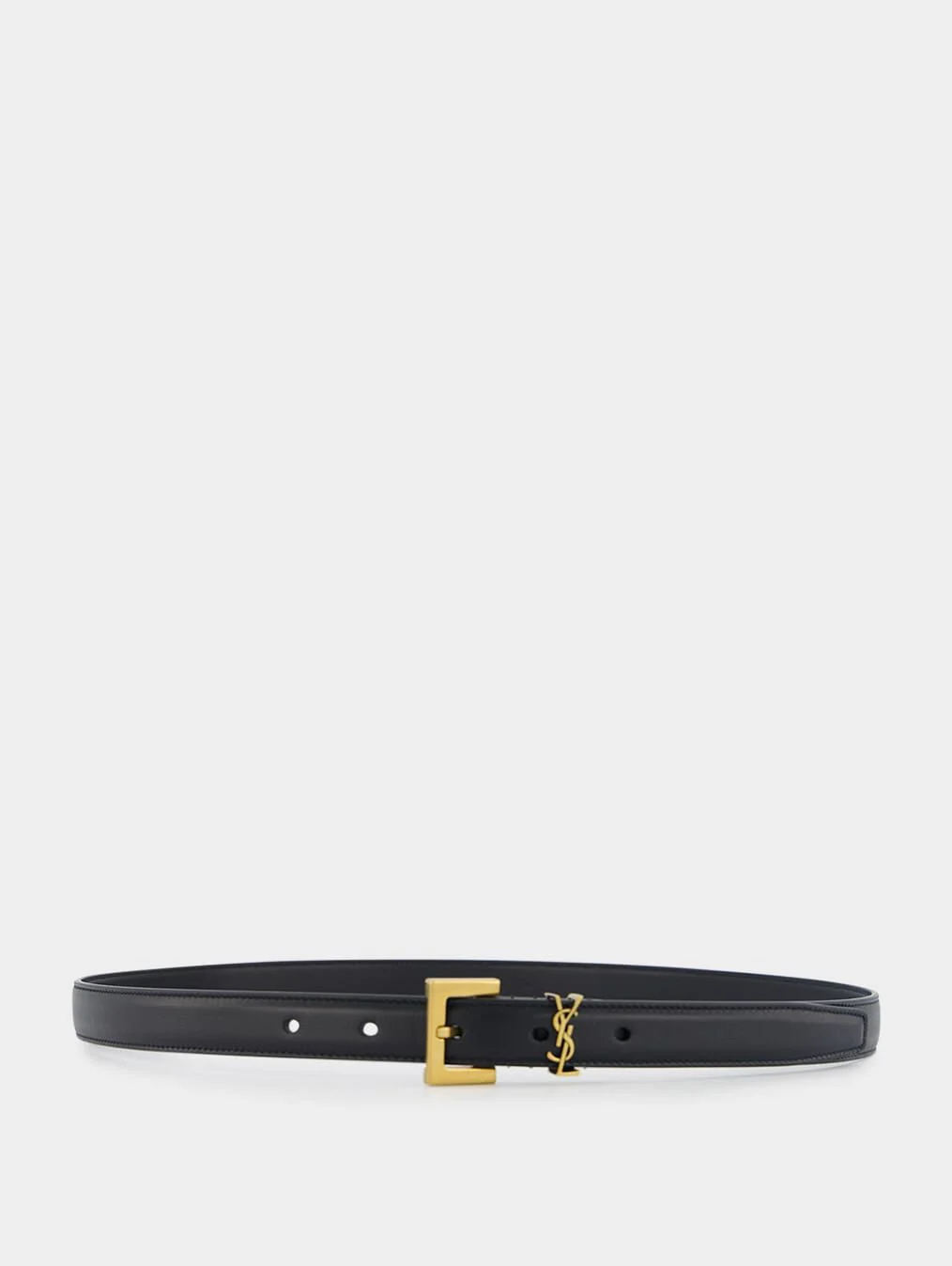 Cassandre Thin Belt with Square Buckle in Black Smooth Leather