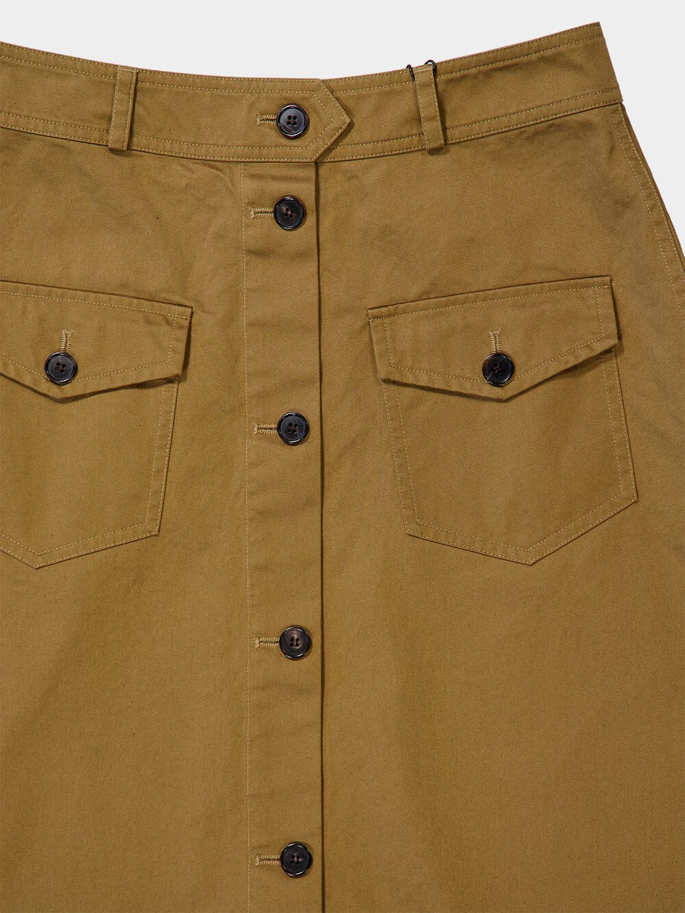 Beige Foncé Cotton Serge Midi Skirt - Image 4