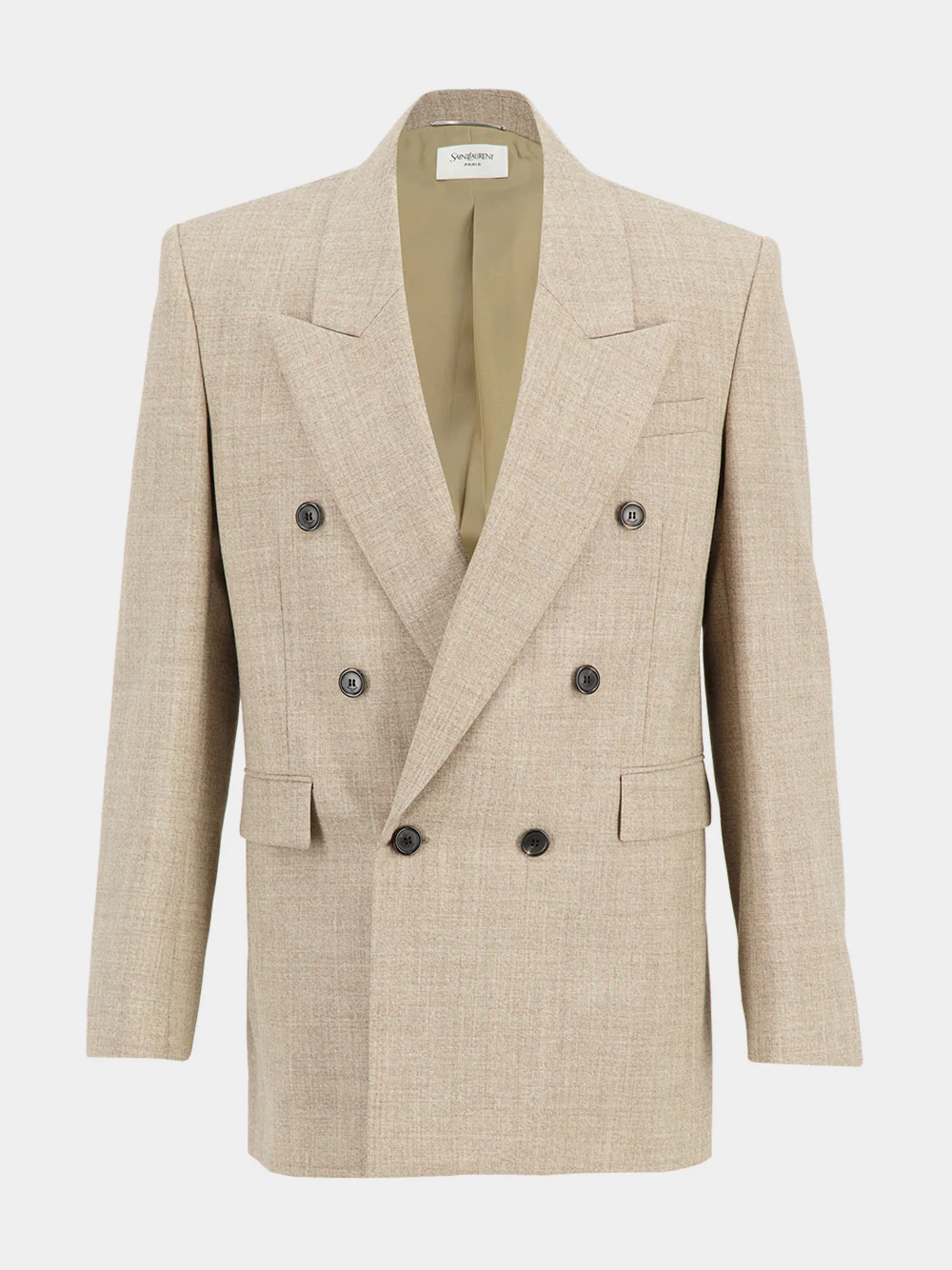 Beige Taupe Wool Double-Breasted Blazer