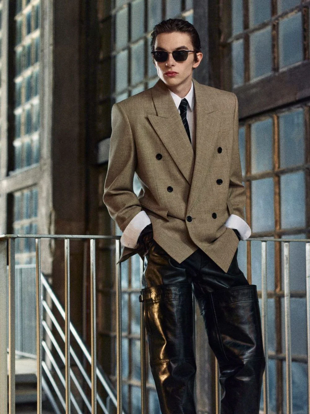 Beige Taupe Wool Double-Breasted Blazer - Image 2