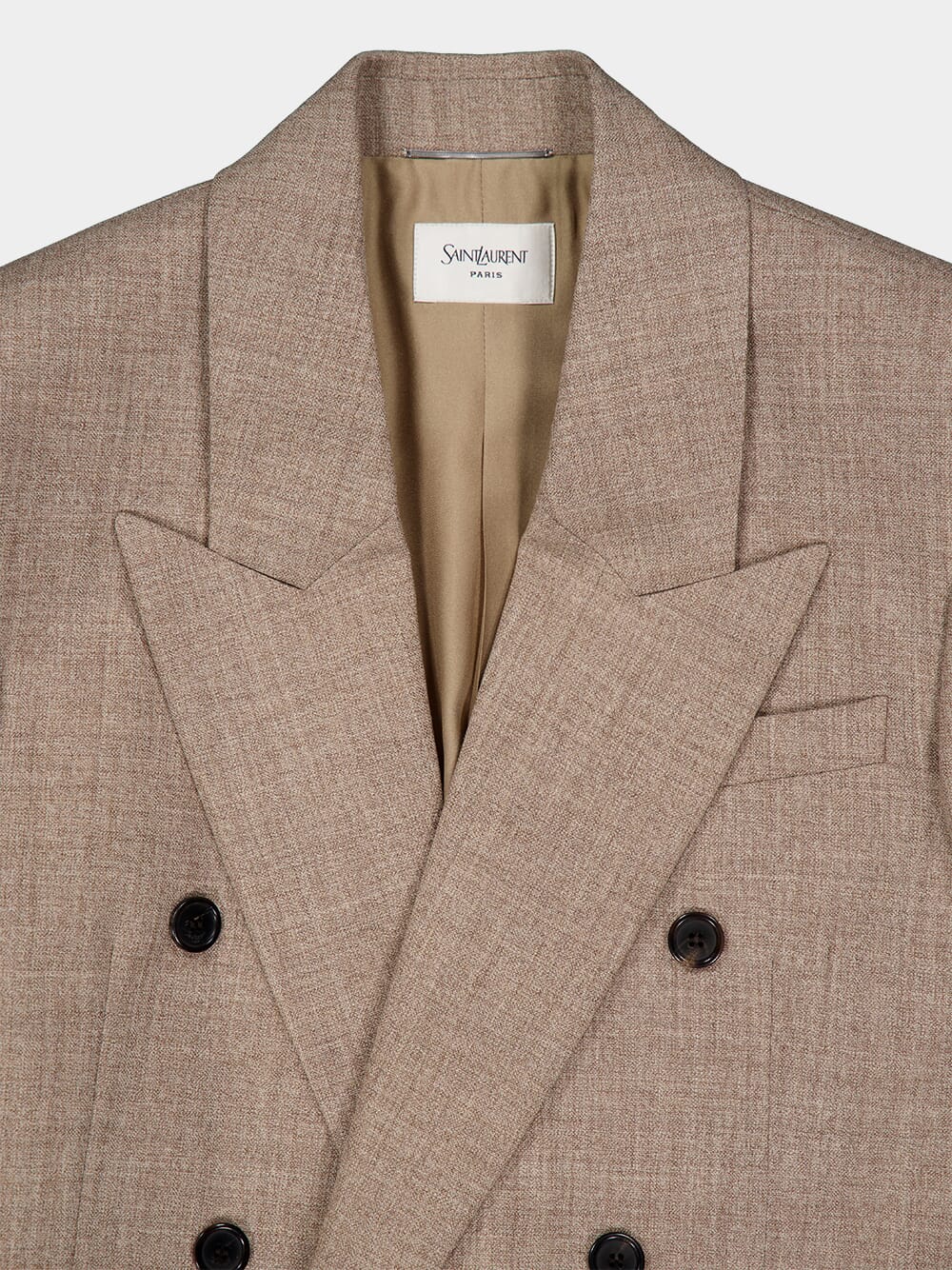 Beige Taupe Wool Double-Breasted Blazer - Image 4