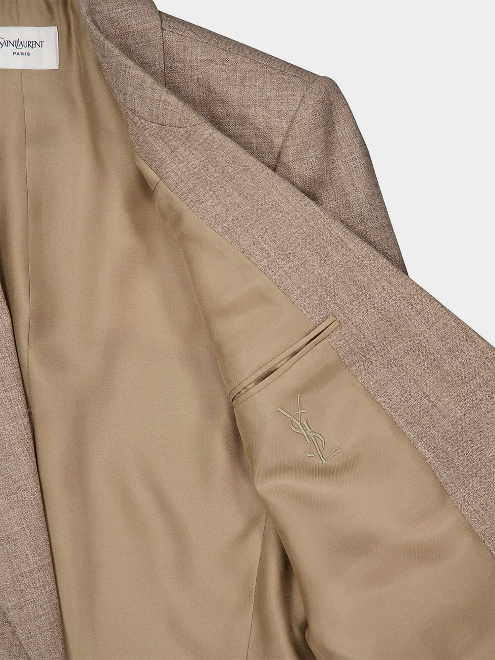 Beige Taupe Wool Double-Breasted Blazer - Image 6