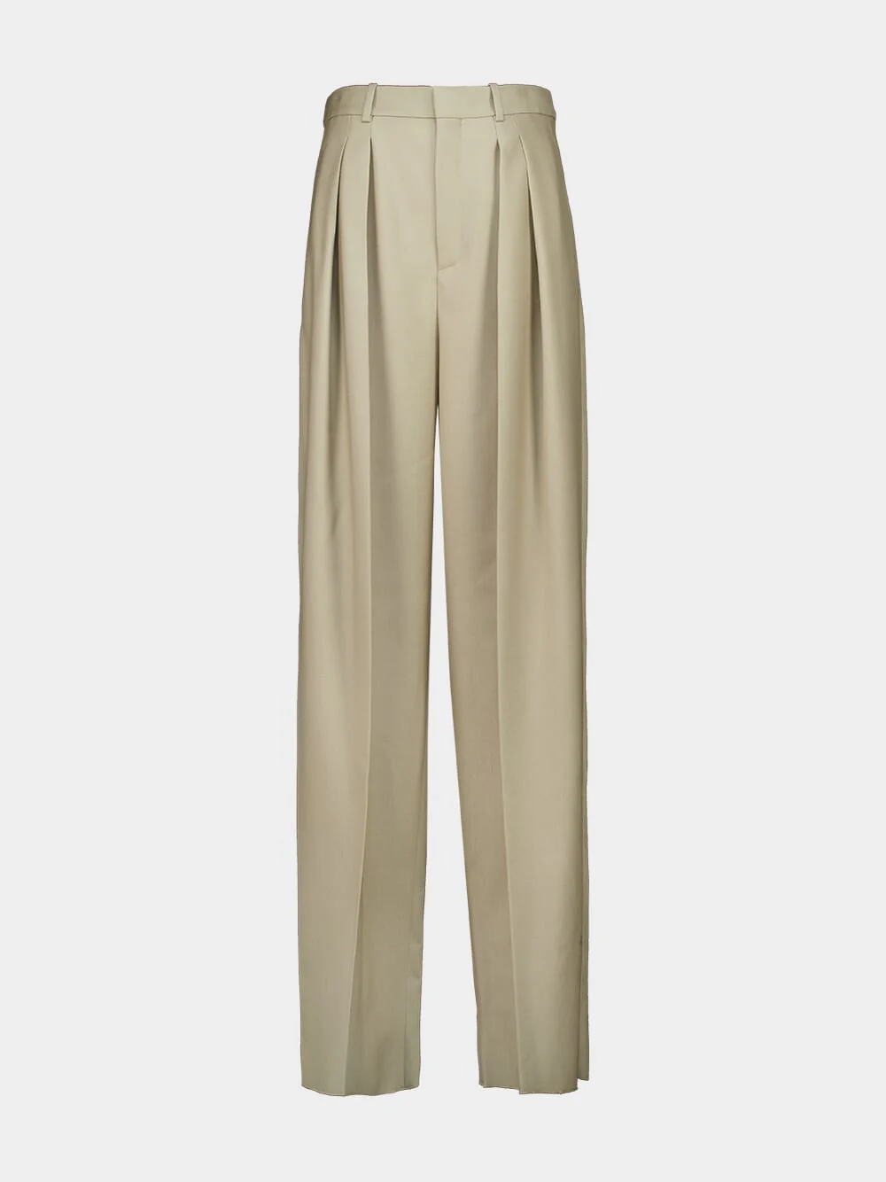 Beige Wide-Leg Wool and Silk Pants