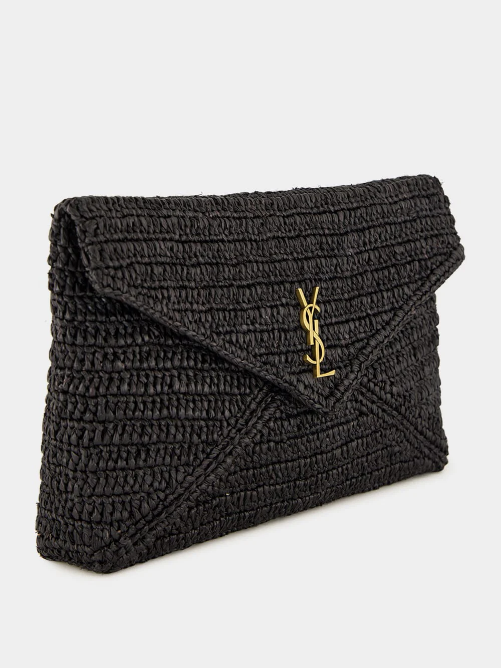 Black Cassandre Large Envelope Pouch in Raffia - Image 2