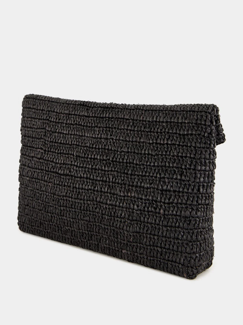 Black Cassandre Large Envelope Pouch in Raffia - Image 4