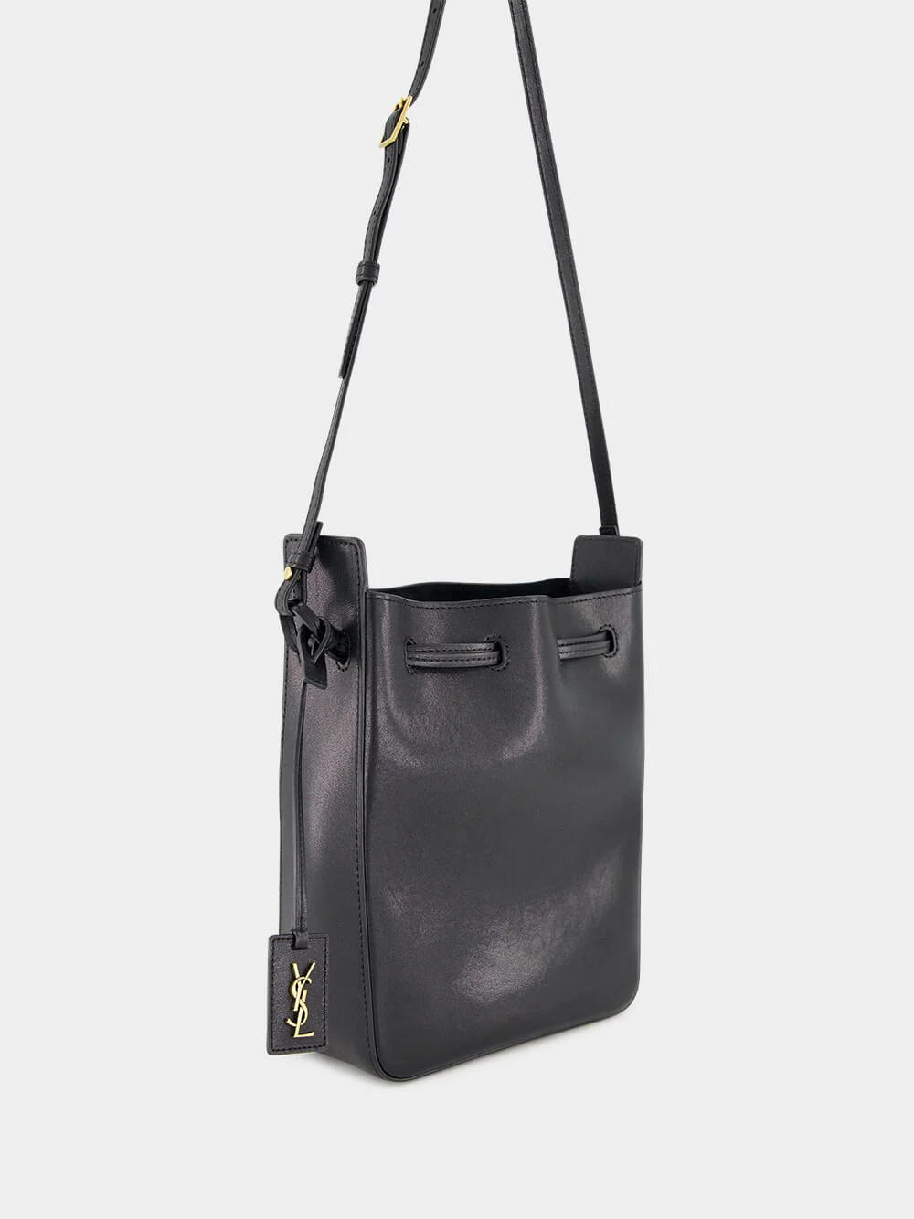 Black Leather Bucket Bag with Cassandre Charm - Image 3