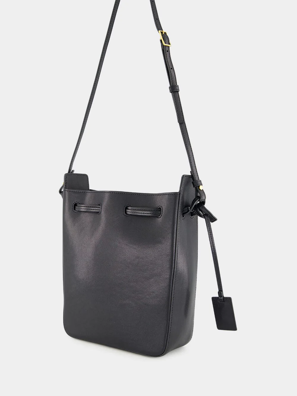 Black Leather Bucket Bag with Cassandre Charm - Image 5