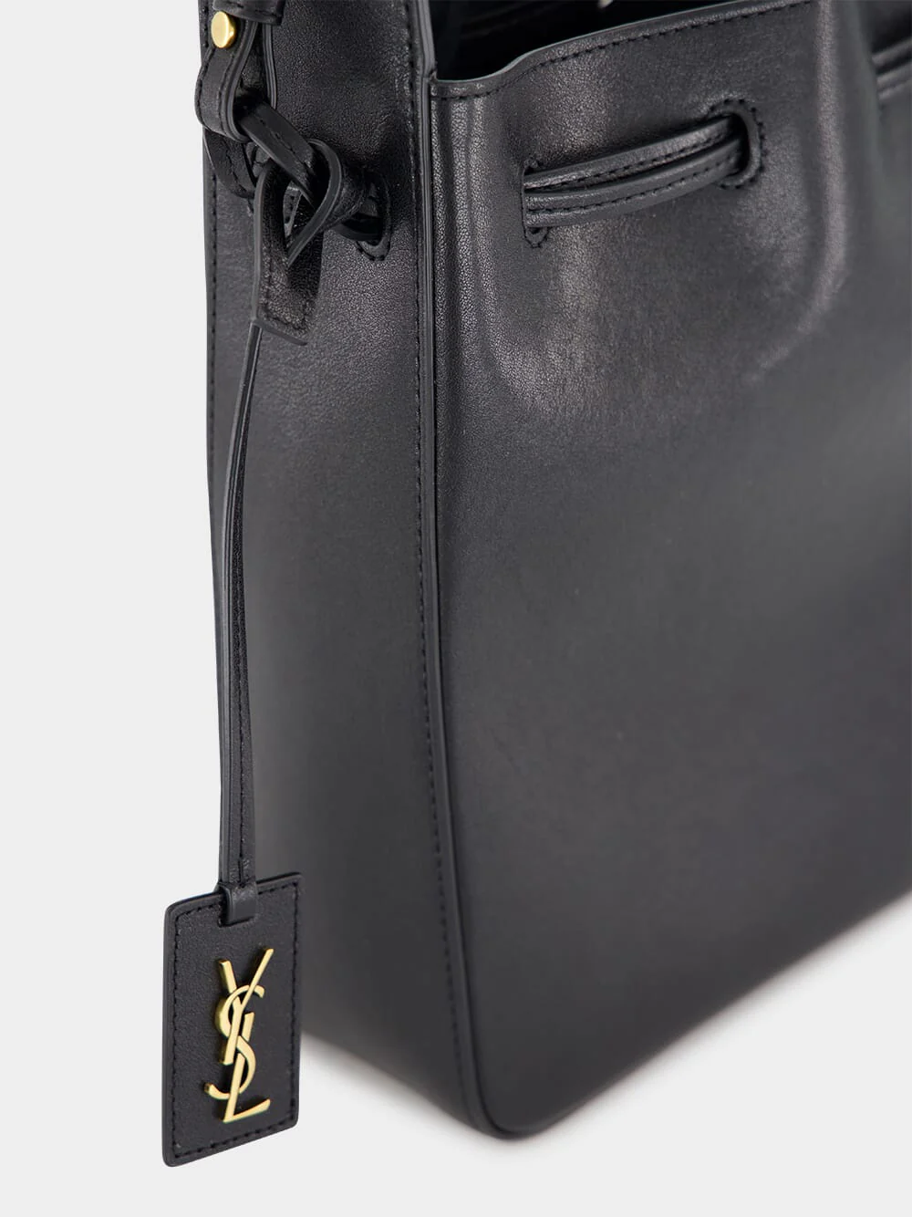 Black Leather Bucket Bag with Cassandre Charm - Image 7