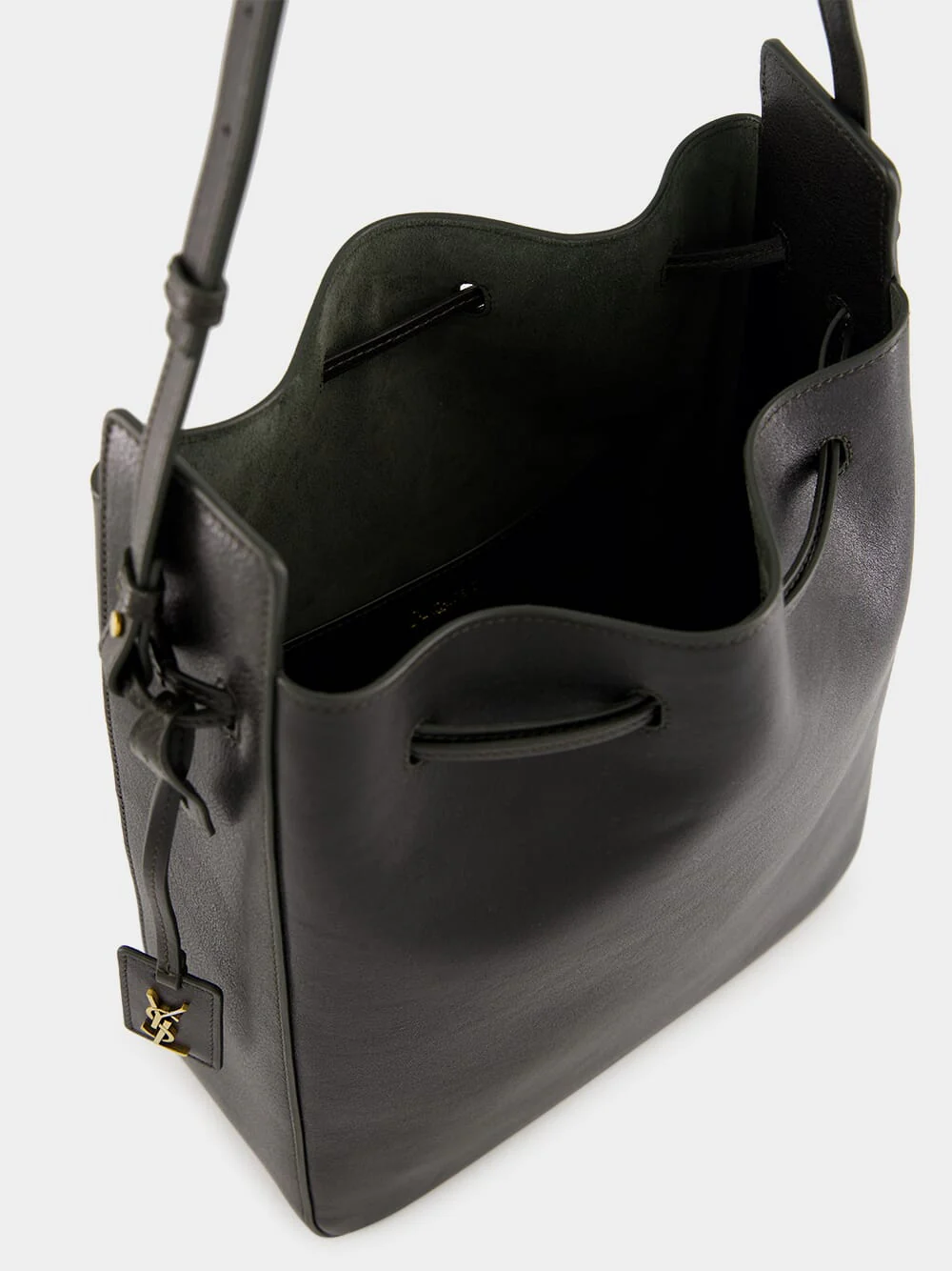 Black Leather Large Bucket Bag with Cassandre Charm - Image 6
