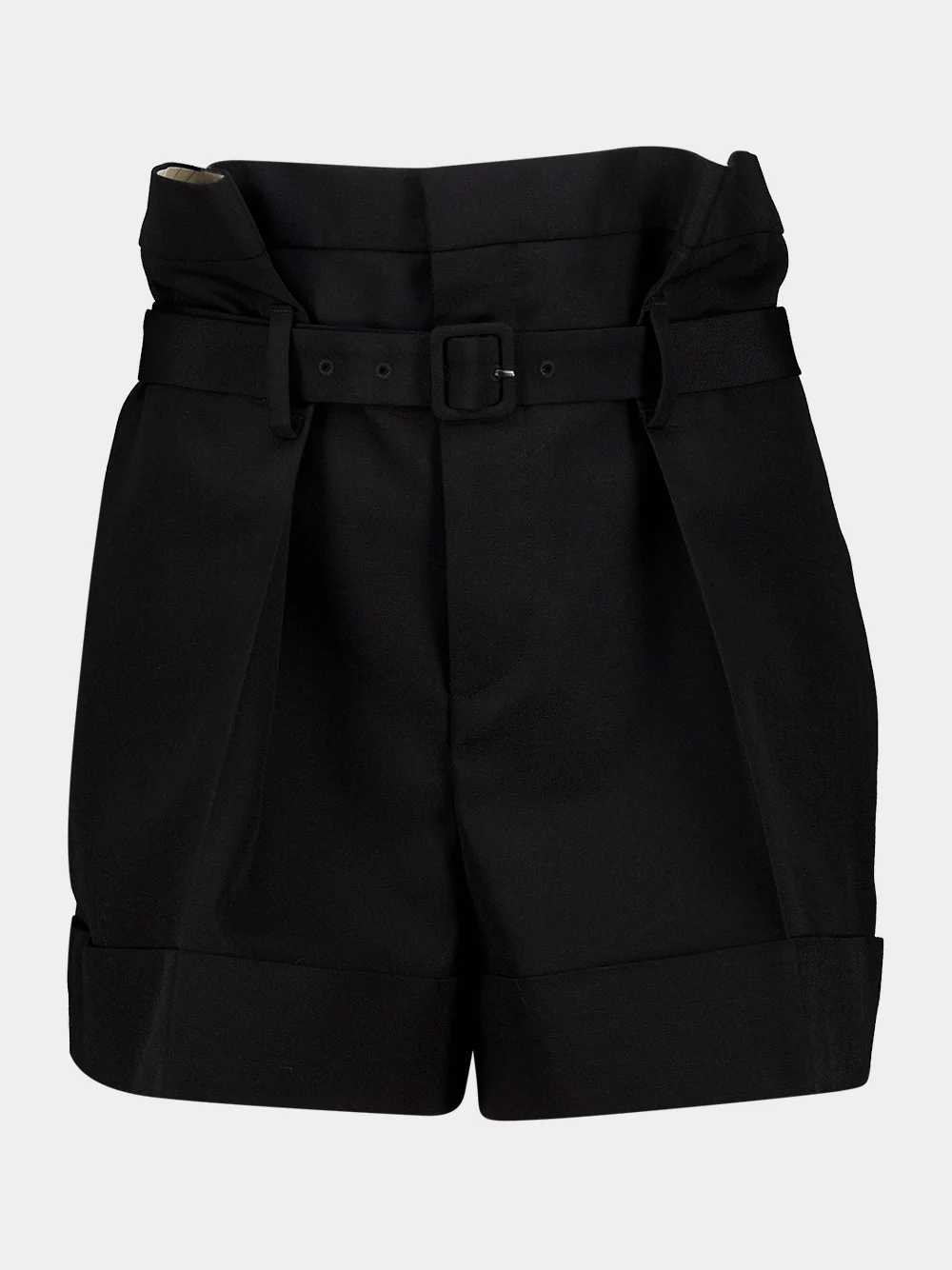 Black Mohair and Wool Tailored Paperbag Shorts