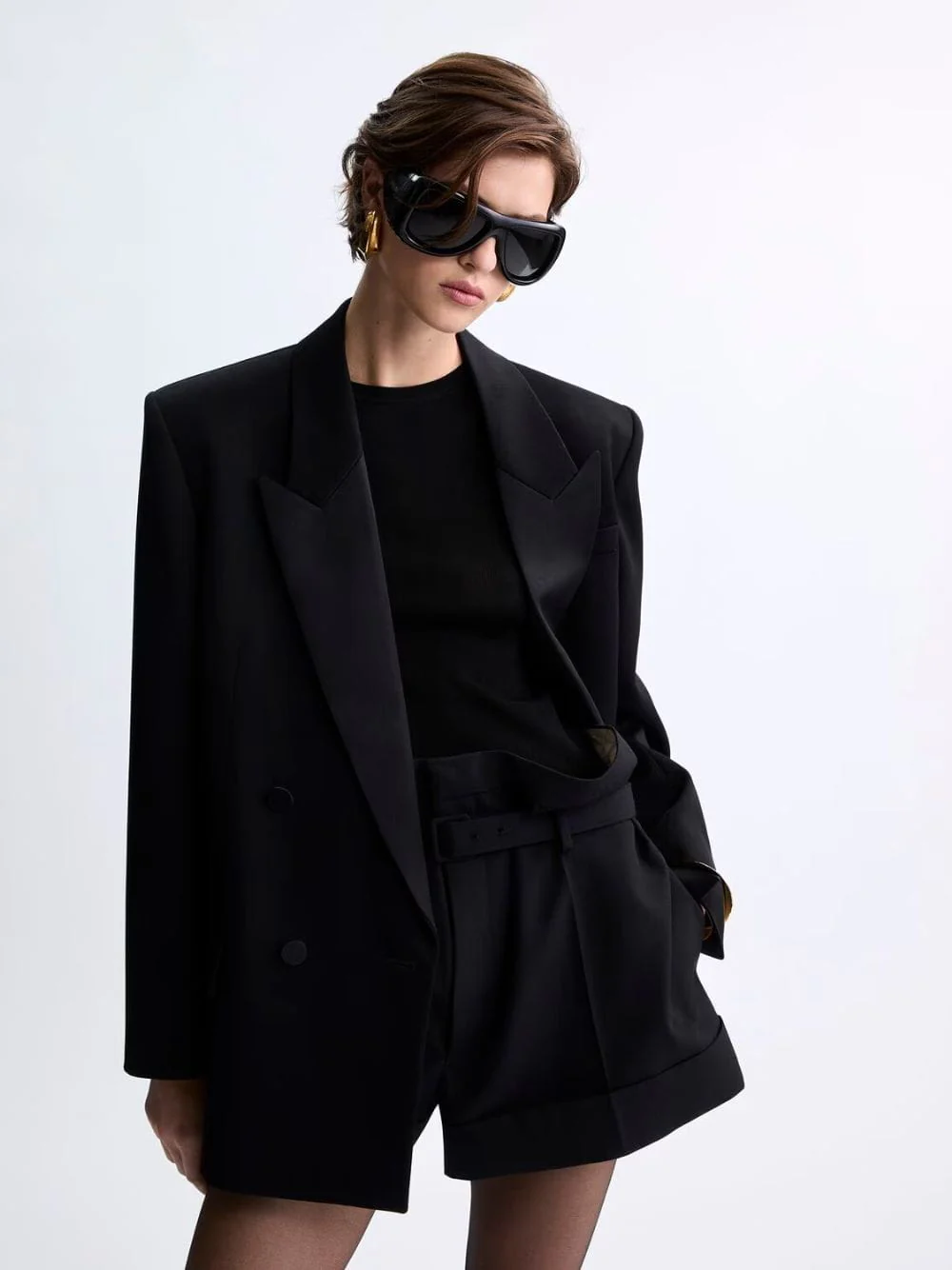 Black Mohair and Wool Tailored Paperbag Shorts - Image 2
