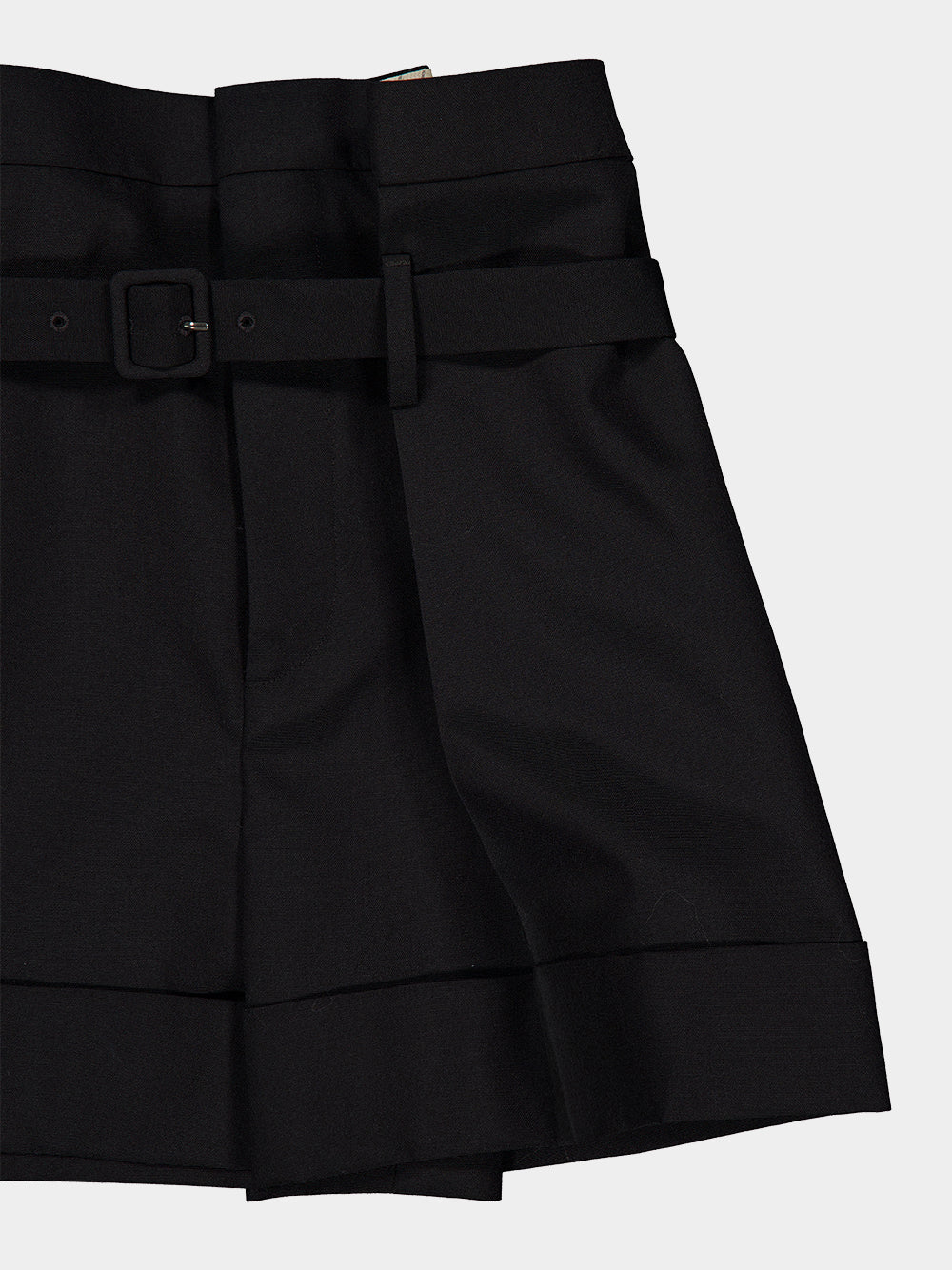 Black Mohair and Wool Tailored Paperbag Shorts - Image 4