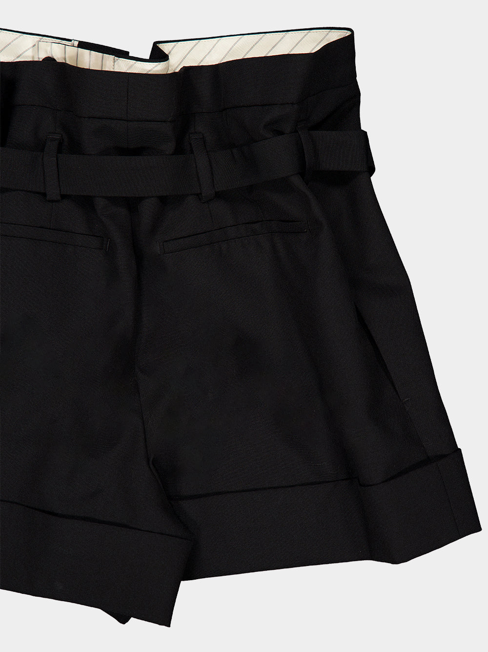 Black Mohair and Wool Tailored Paperbag Shorts - Image 5