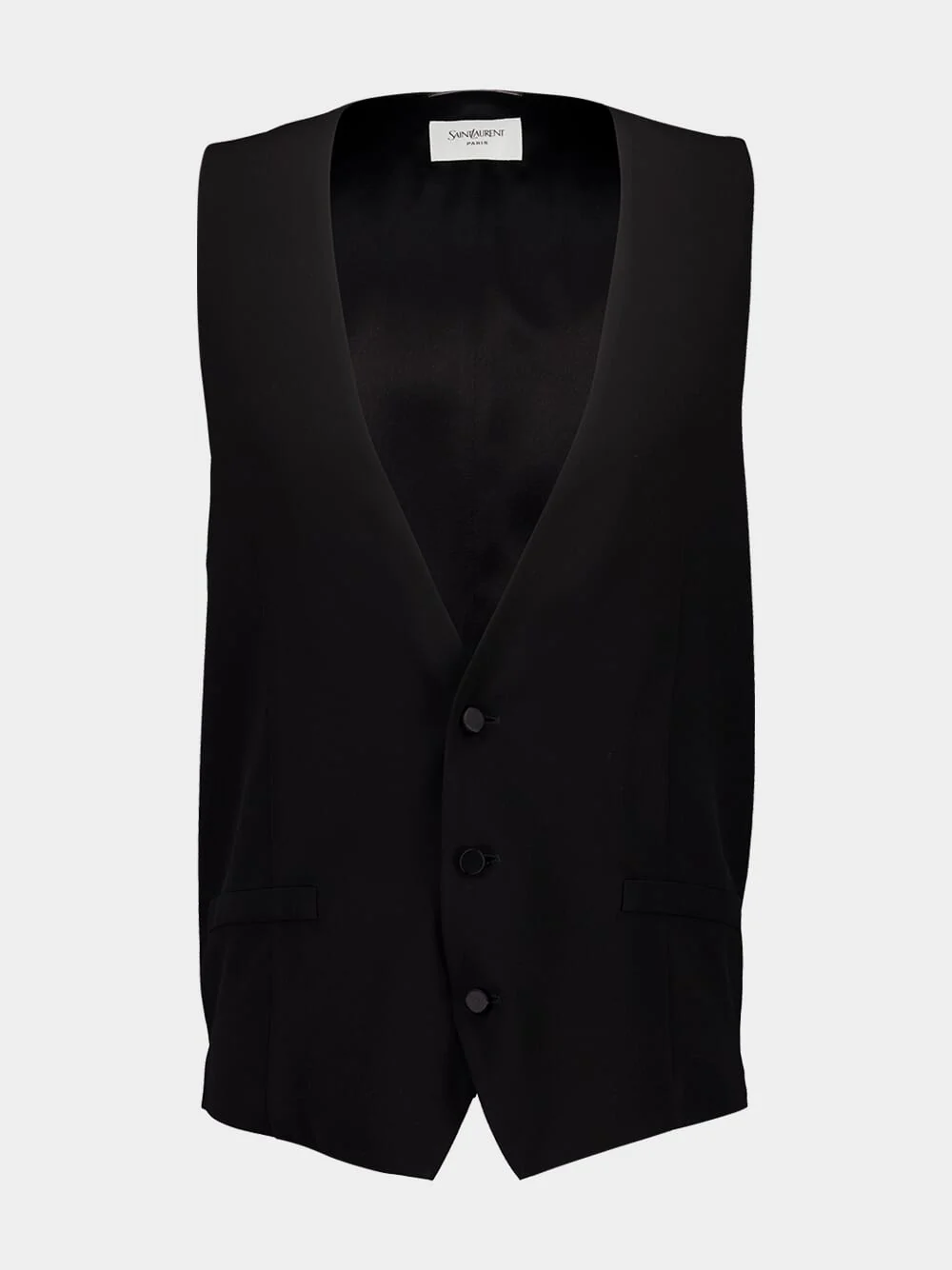 Black Silk Crepe Muslin Buttoned Vest