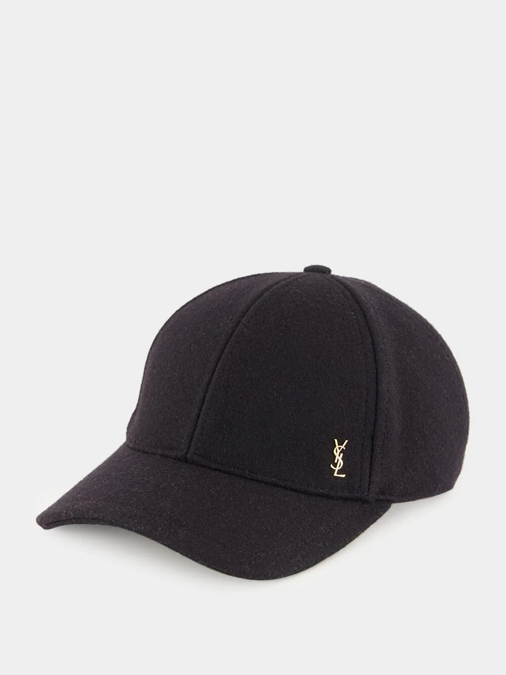 Black Wool Cap Casquette with YSL Metal Detail