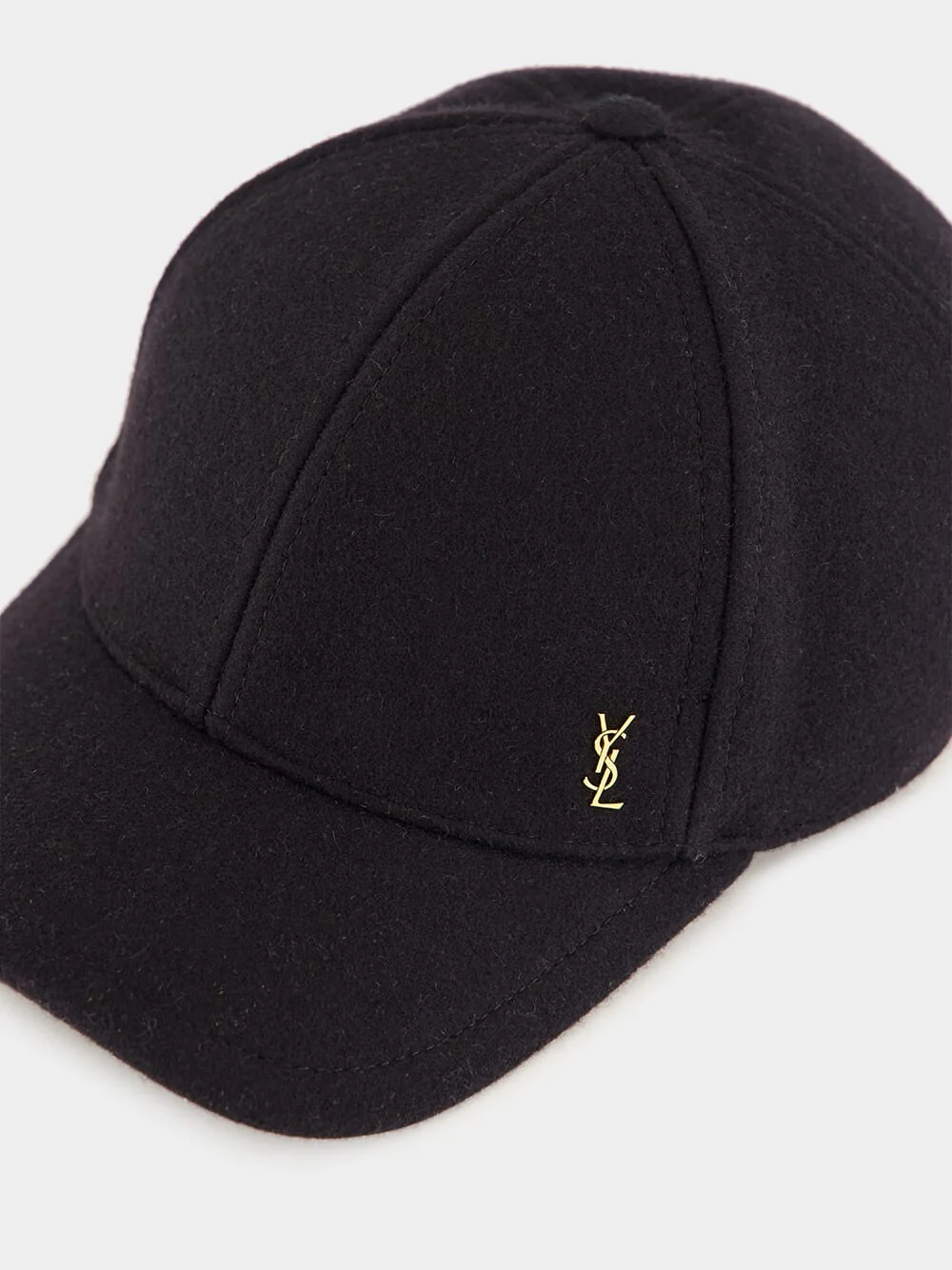 Black Wool Cap Casquette with YSL Metal Detail - Image 3