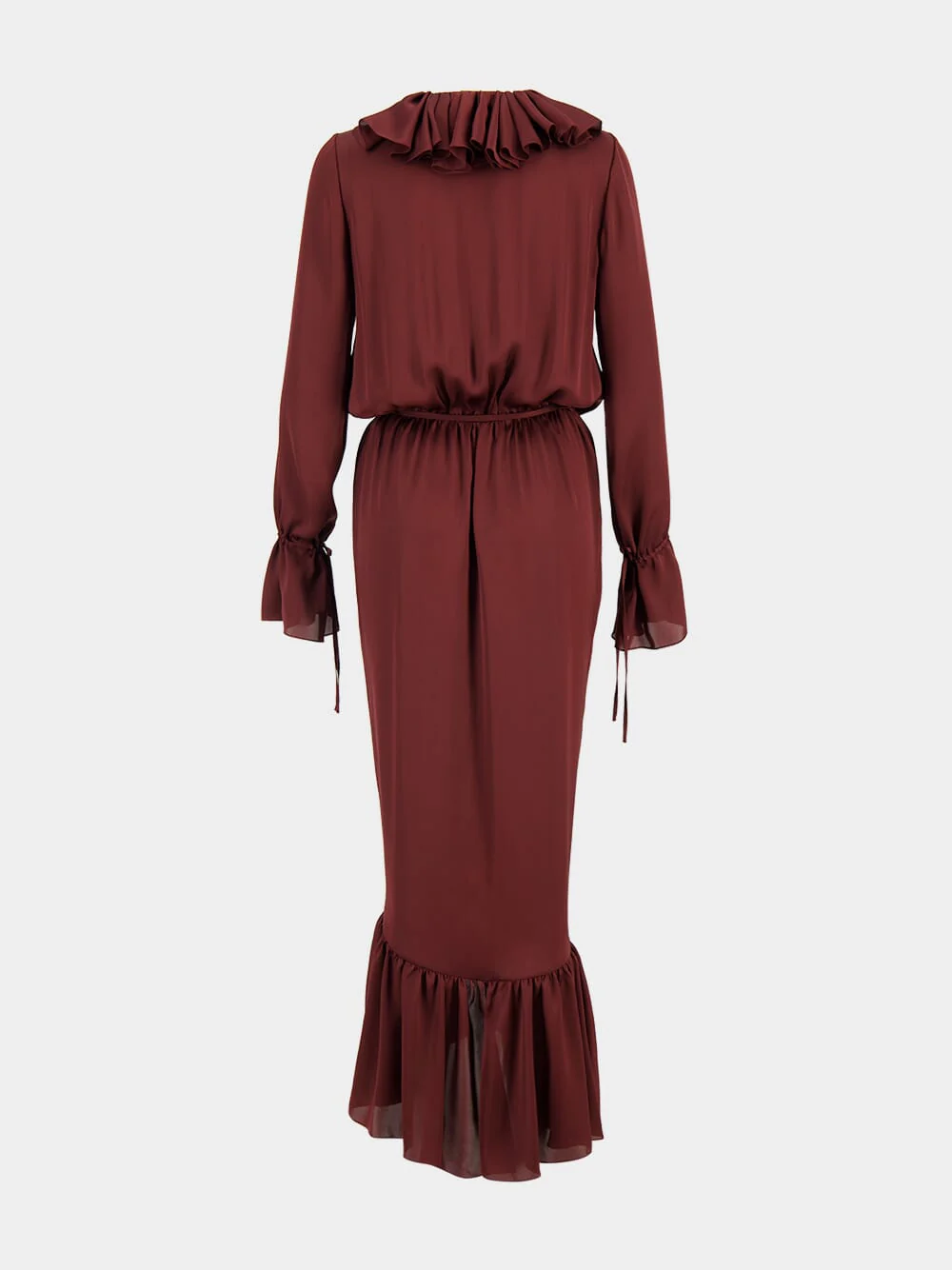 Bordeaux Ruffled Silk Charmeuse Wrap Dress - Image 2