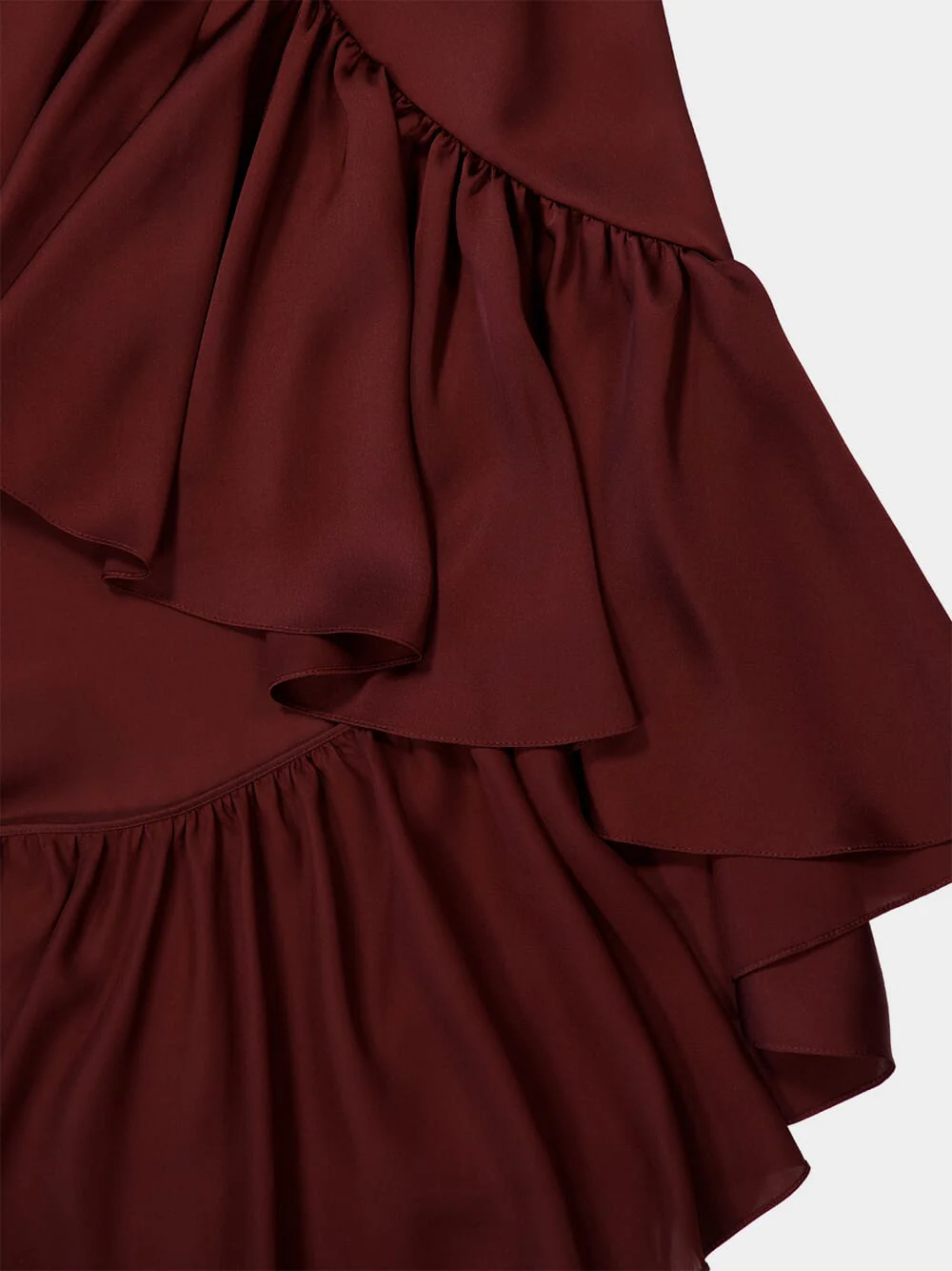 Bordeaux Ruffled Silk Charmeuse Wrap Dress - Image 3