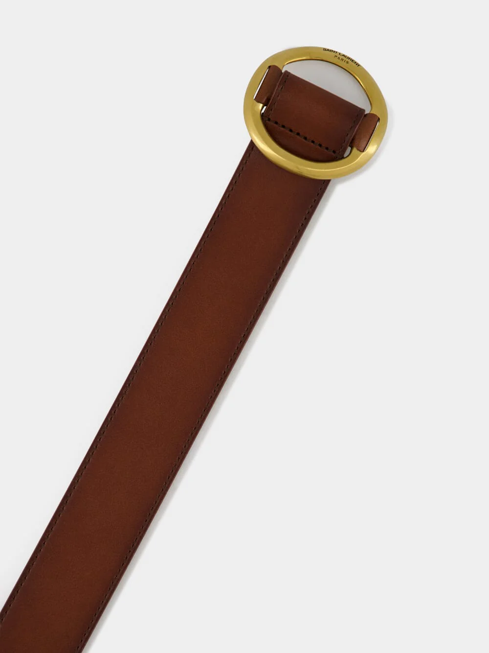 Brown Oval Buckle Belt in Aged Leather - Image 2