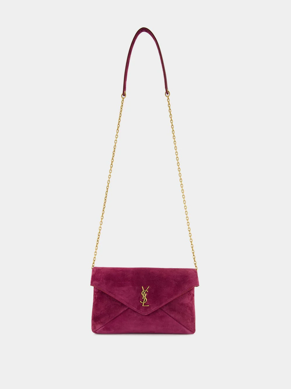 Cassandre Small Suede Chain Pouch in Deep Fuchsia - Image 2