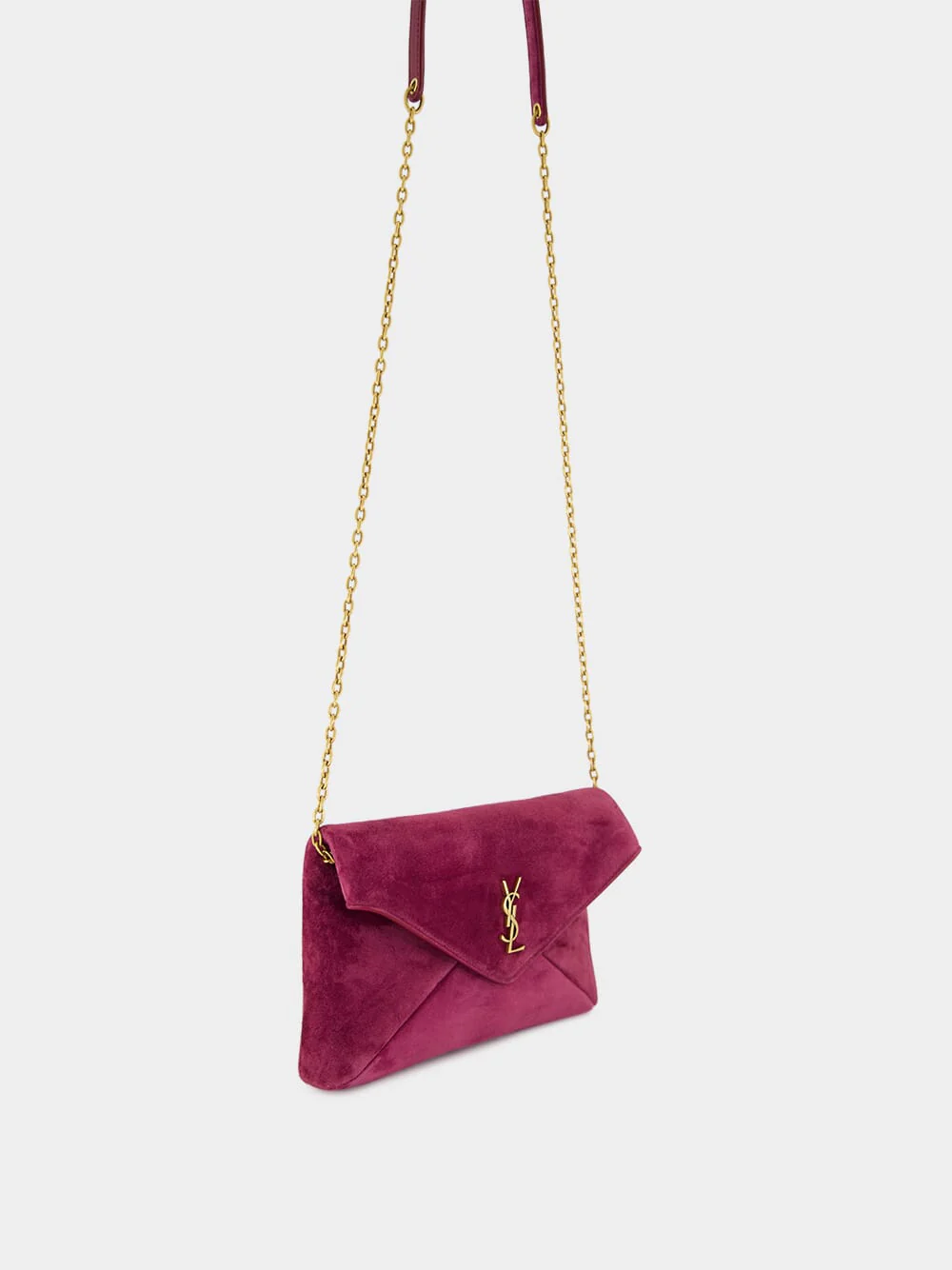 Cassandre Small Suede Chain Pouch in Deep Fuchsia - Image 3