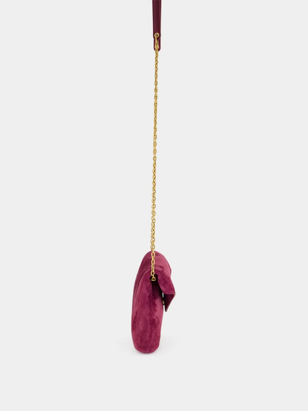 Cassandre Small Suede Chain Pouch in Deep Fuchsia - Image 4