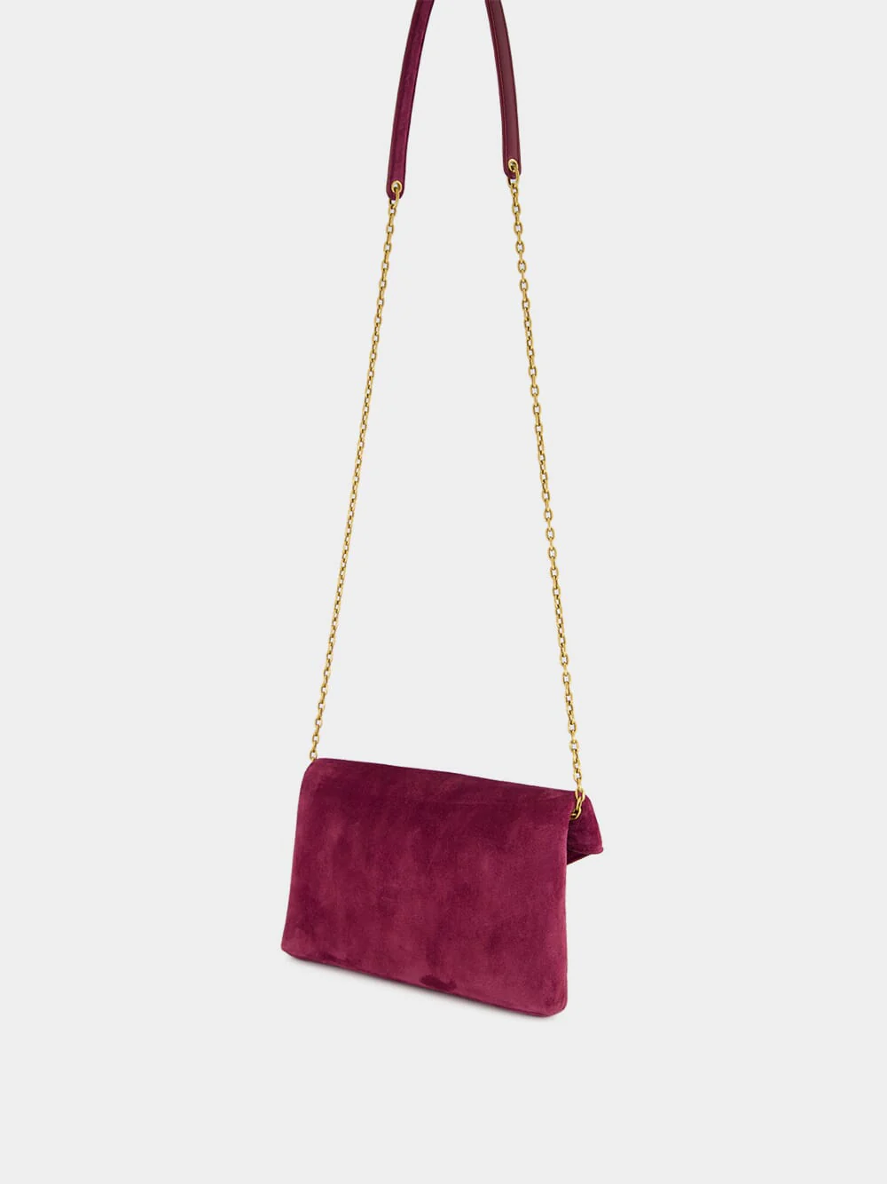 Cassandre Small Suede Chain Pouch in Deep Fuchsia - Image 5