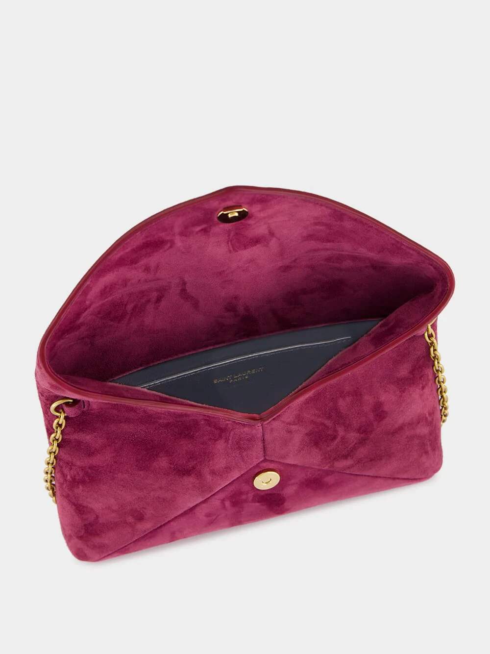Cassandre Small Suede Chain Pouch in Deep Fuchsia - Image 6