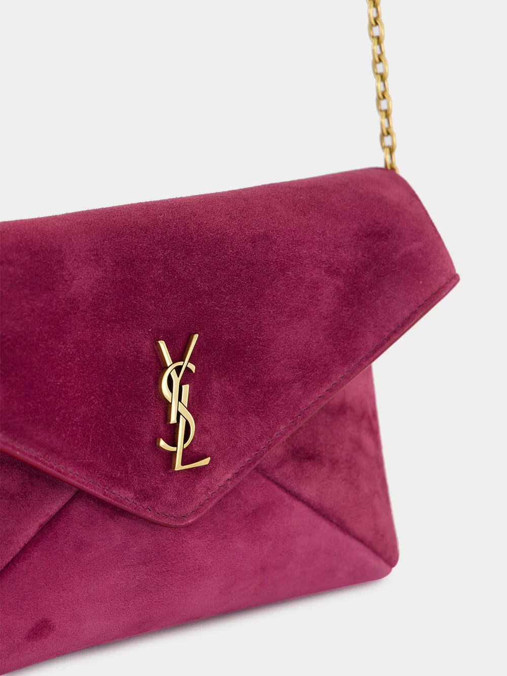 Cassandre Small Suede Chain Pouch in Deep Fuchsia - Image 7