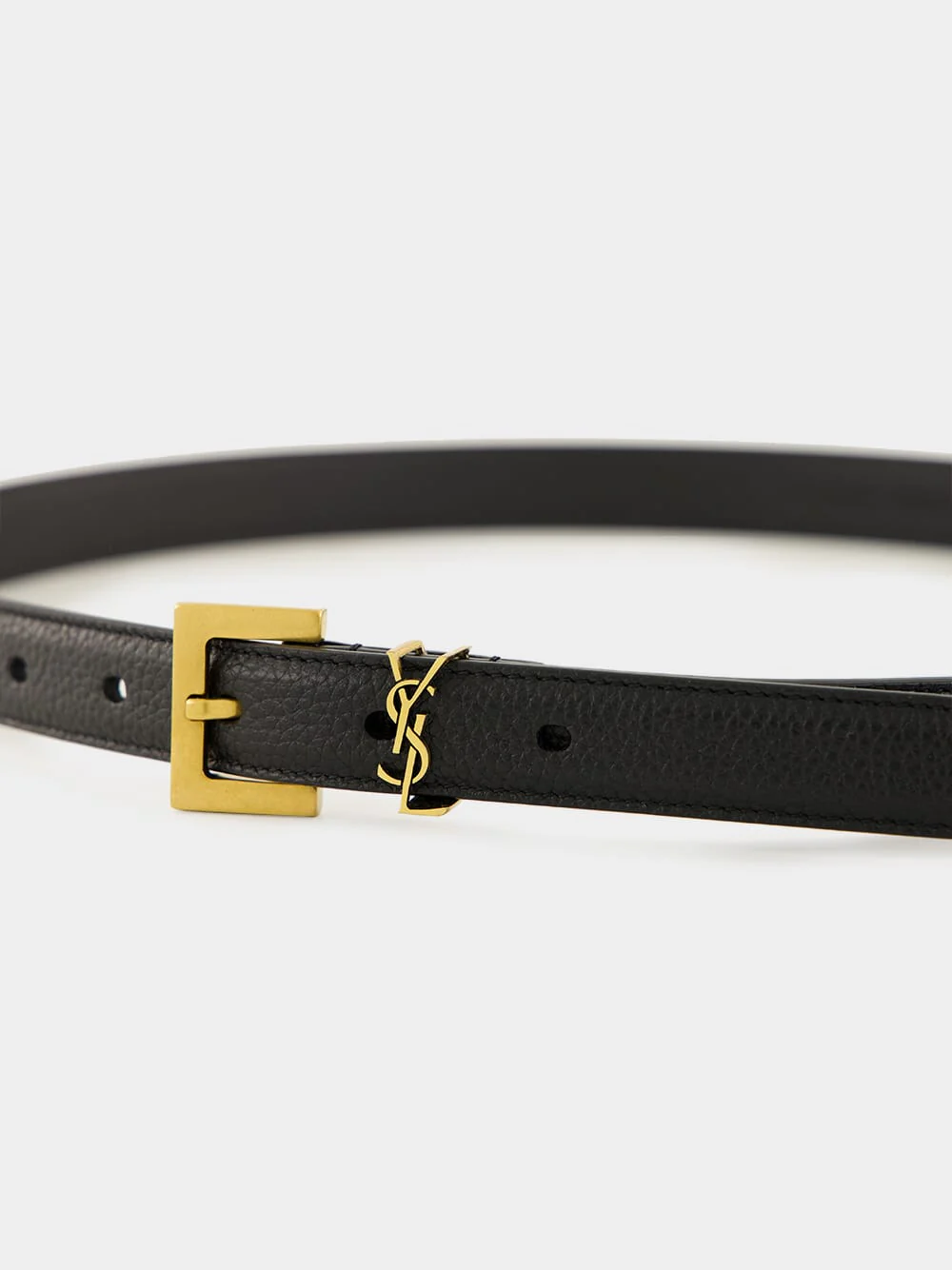 Cassandre Thin Belt with Square Buckle in Black Grained Leather - Image 3