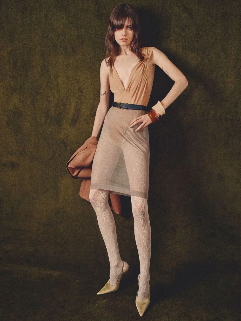 Beige Silk Muslin Cross-Back Bodysuit - Image 2
