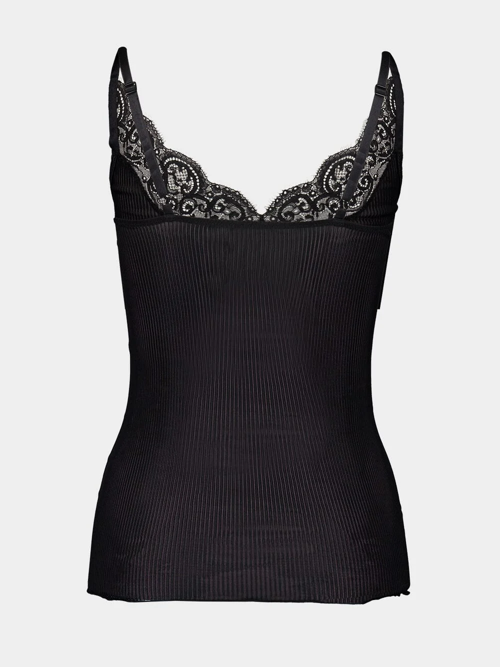 Black Laced Ribbed Silk Tank Top - Image 2