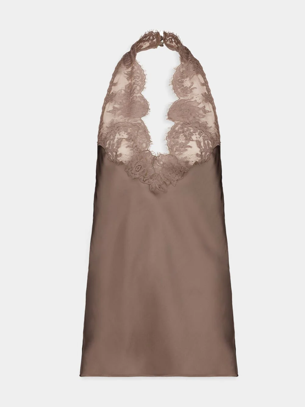 Marron Silk Charmeuse Halter Top with Lace - Image 2