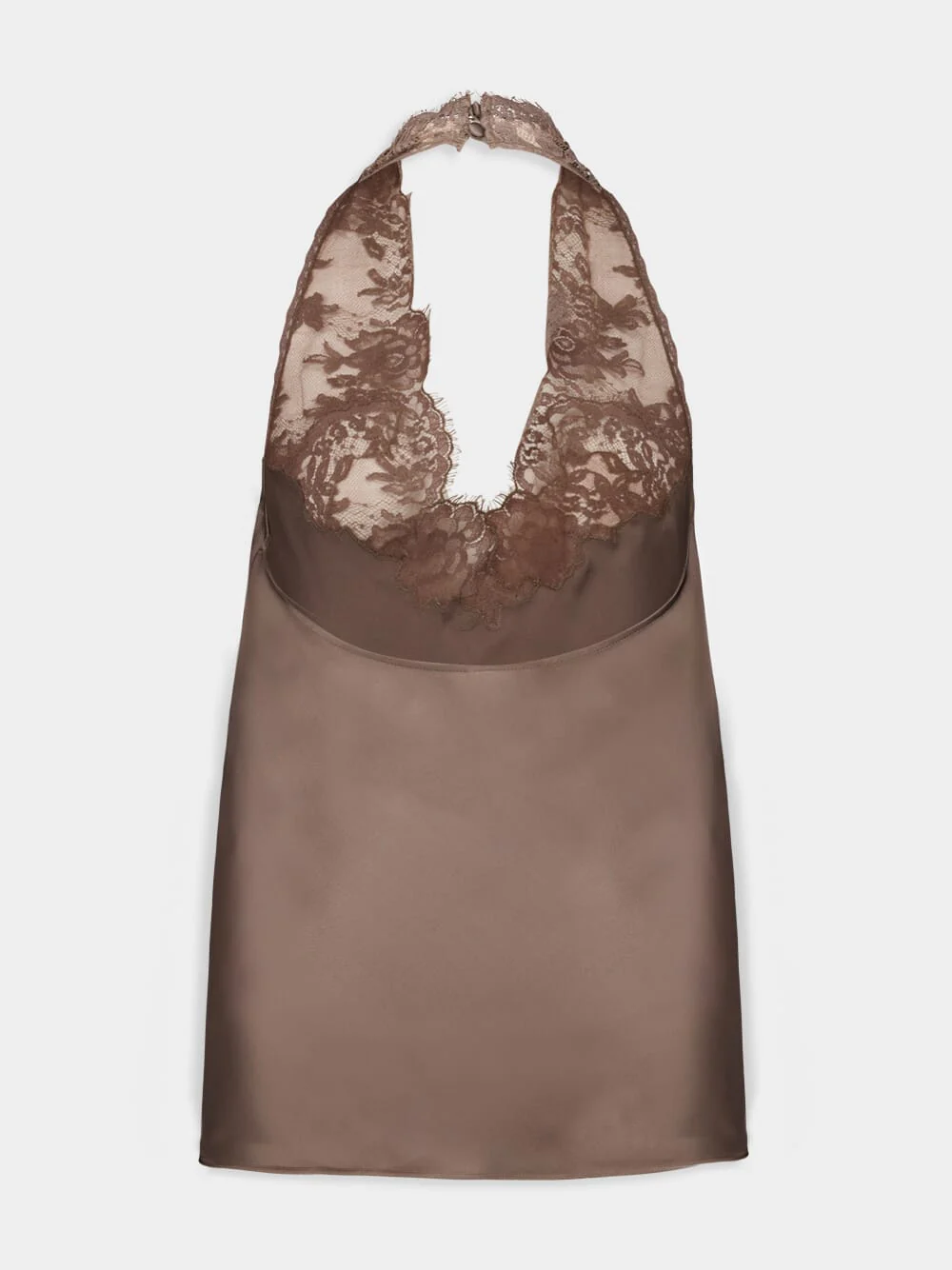 Marron Silk Charmeuse Halter Top with Lace - Image 3