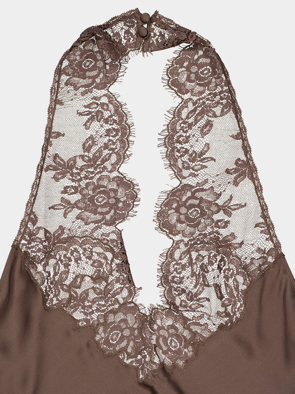 Marron Silk Charmeuse Halter Top with Lace - Image 4