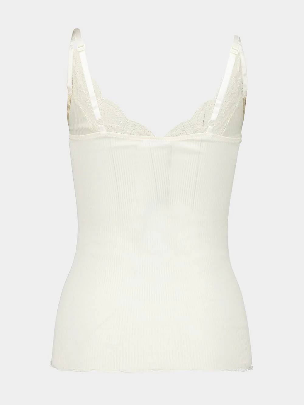 White Laced Ribbed Silk Tank Top - Image 2